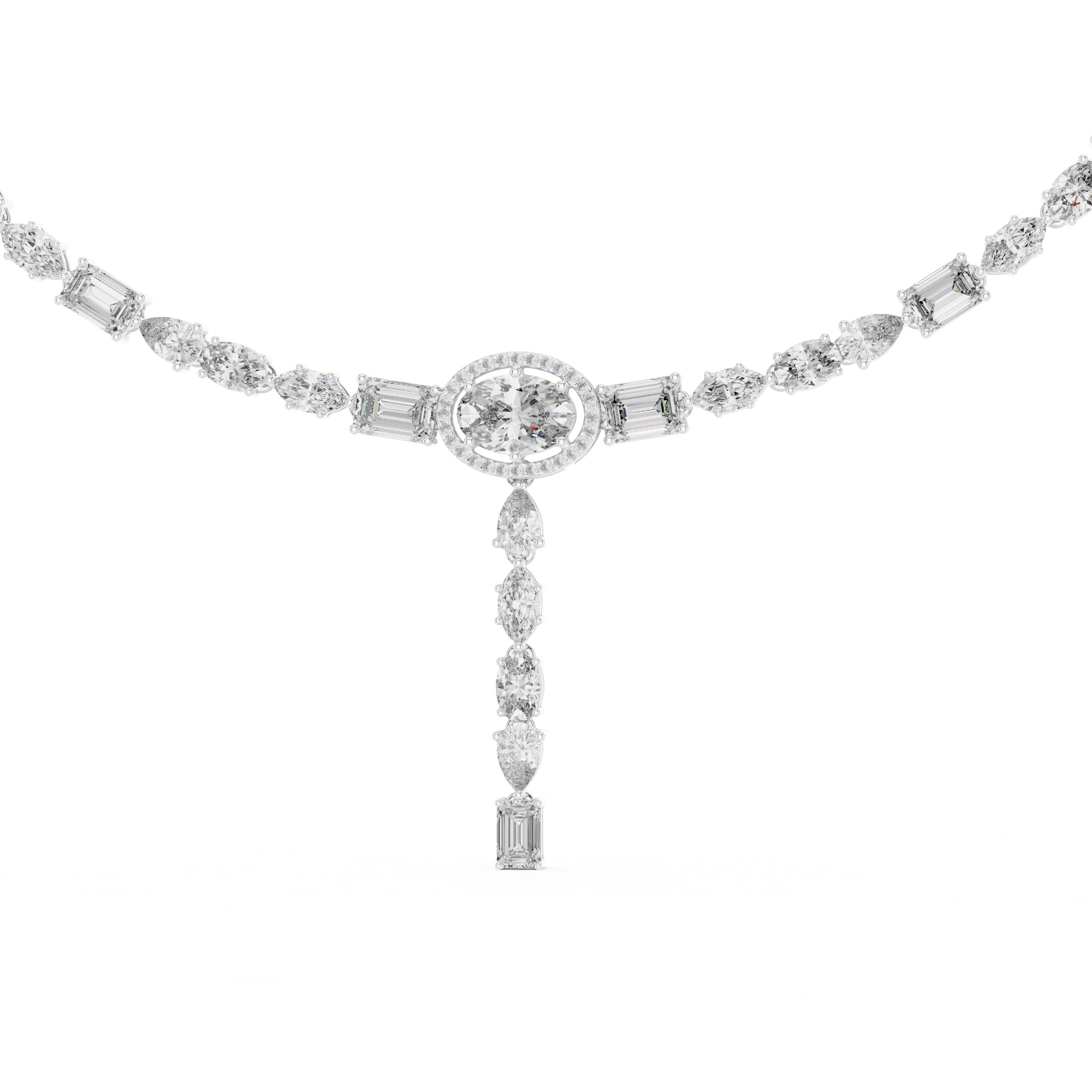 Multi Shape Diamond Halo Drop Riviera Pendant Necklace