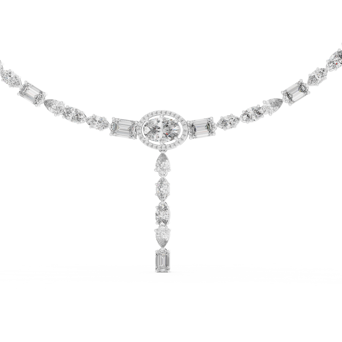 Multi Shape Diamond Halo Drop Riviera Pendant Necklace