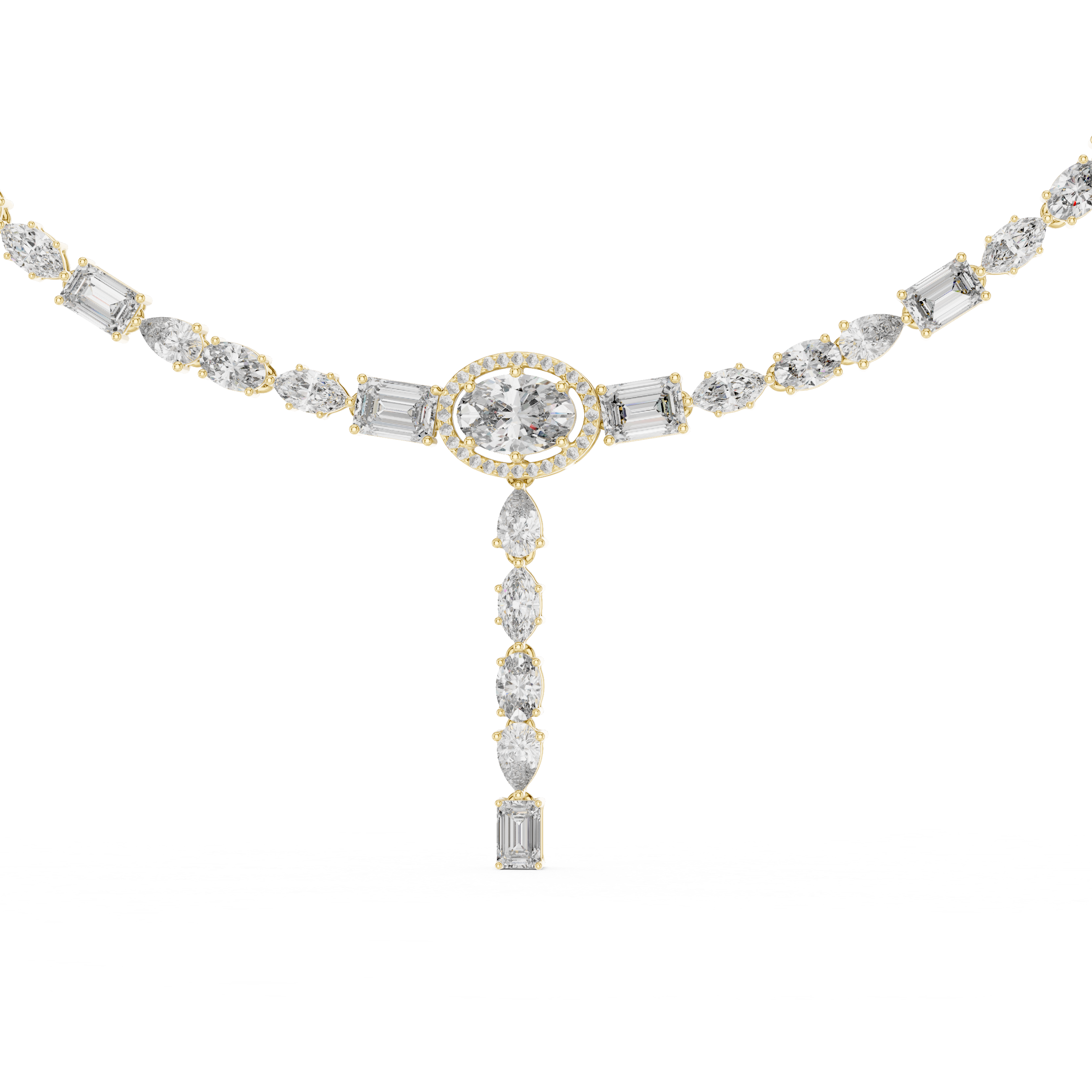 Multi Shape Diamond Halo Drop Riviera Pendant Necklace