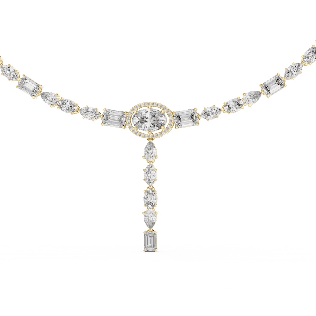 Multi Shape Diamond Halo Drop Riviera Pendant Necklace