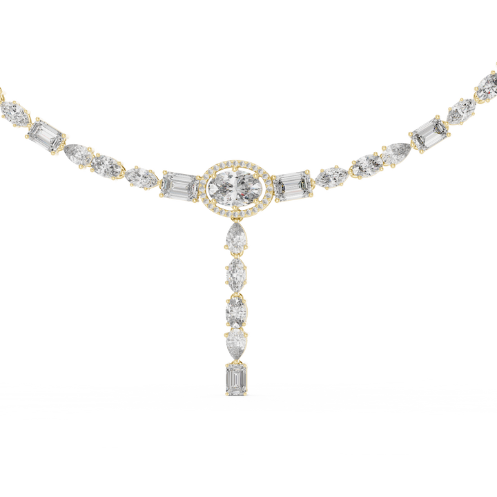 Multi Shape Diamond Halo Drop Riviera Pendant Necklace