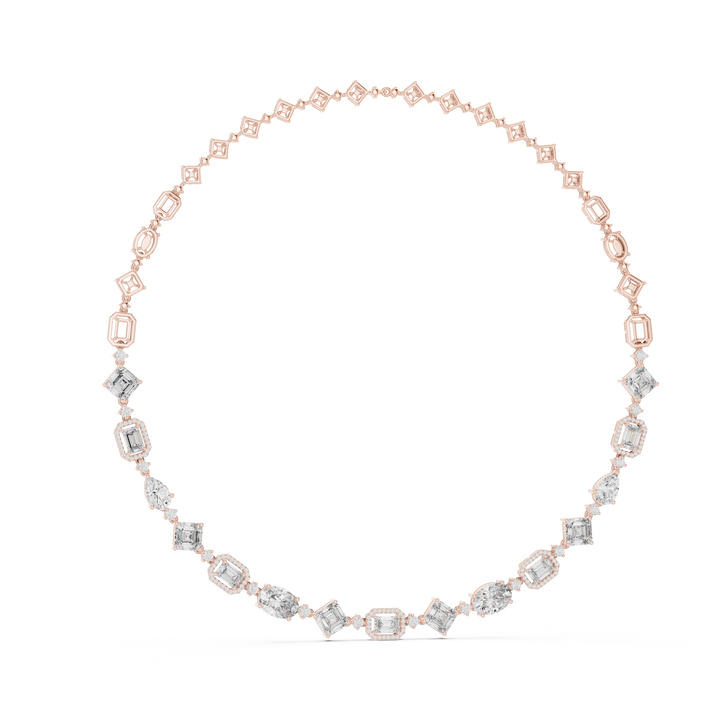 Radiant Mixed Cut Diamond Station Chain Necklace