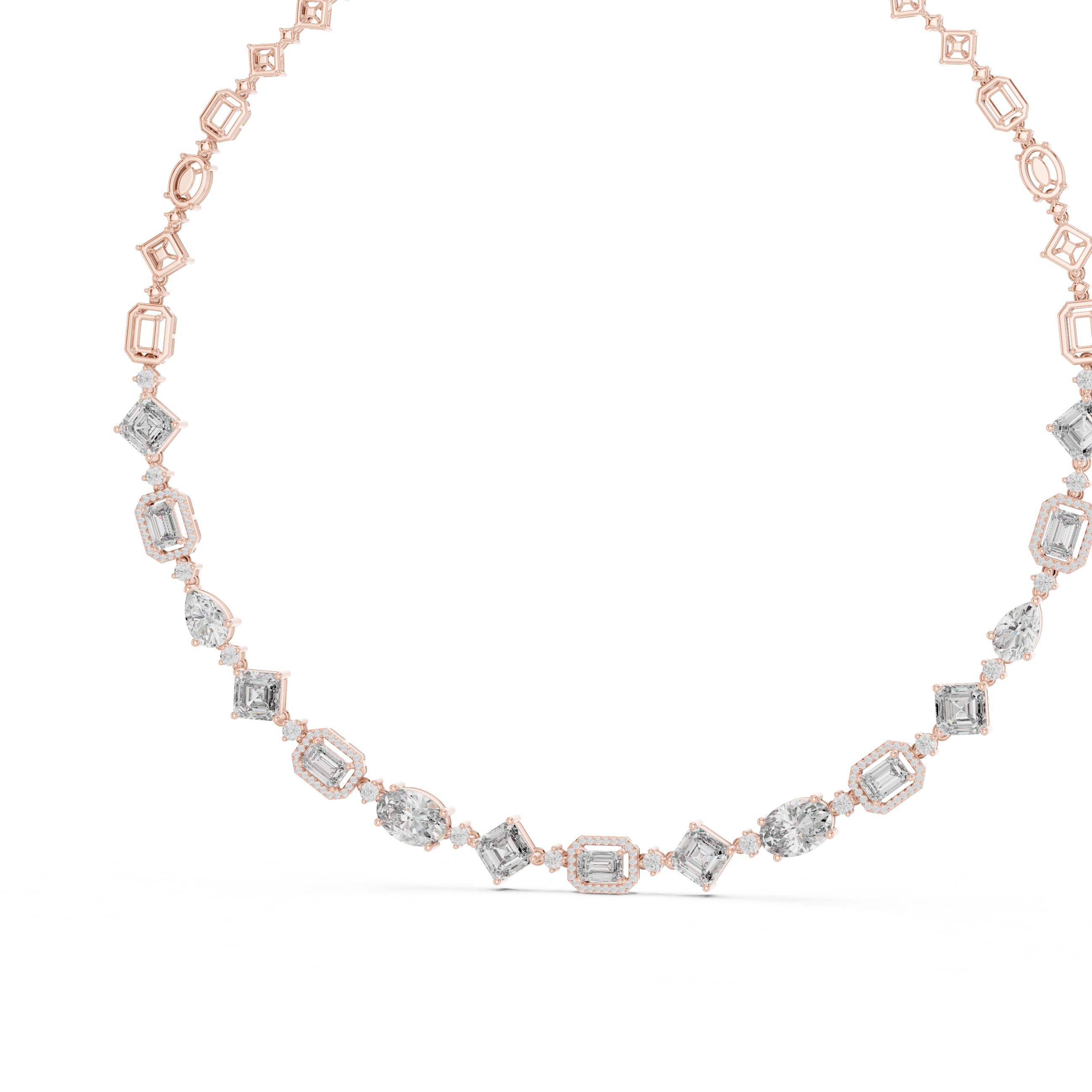 Radiant Mixed Cut Diamond Station Chain Necklace