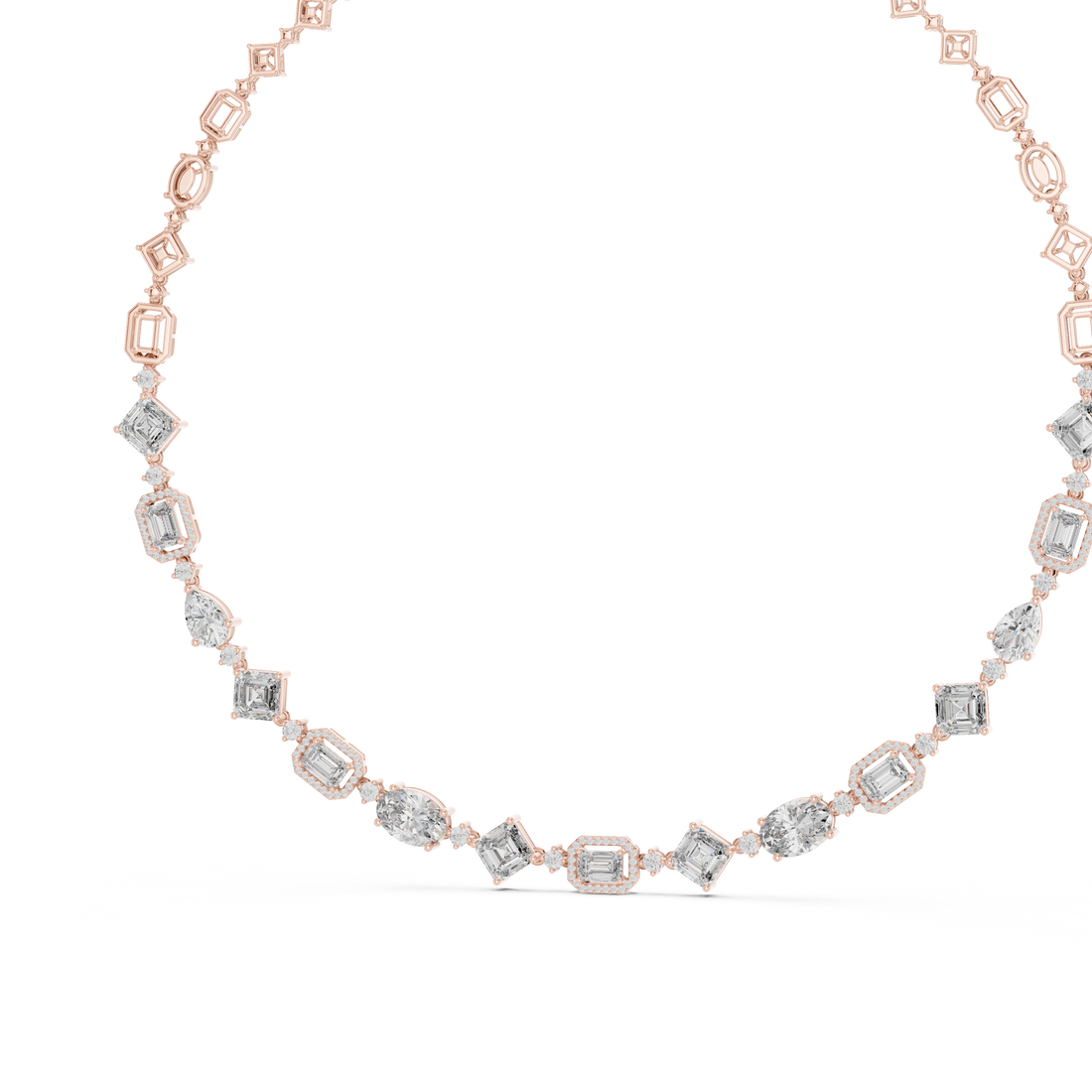 Radiant Mixed Cut Diamond Station Chain Necklace