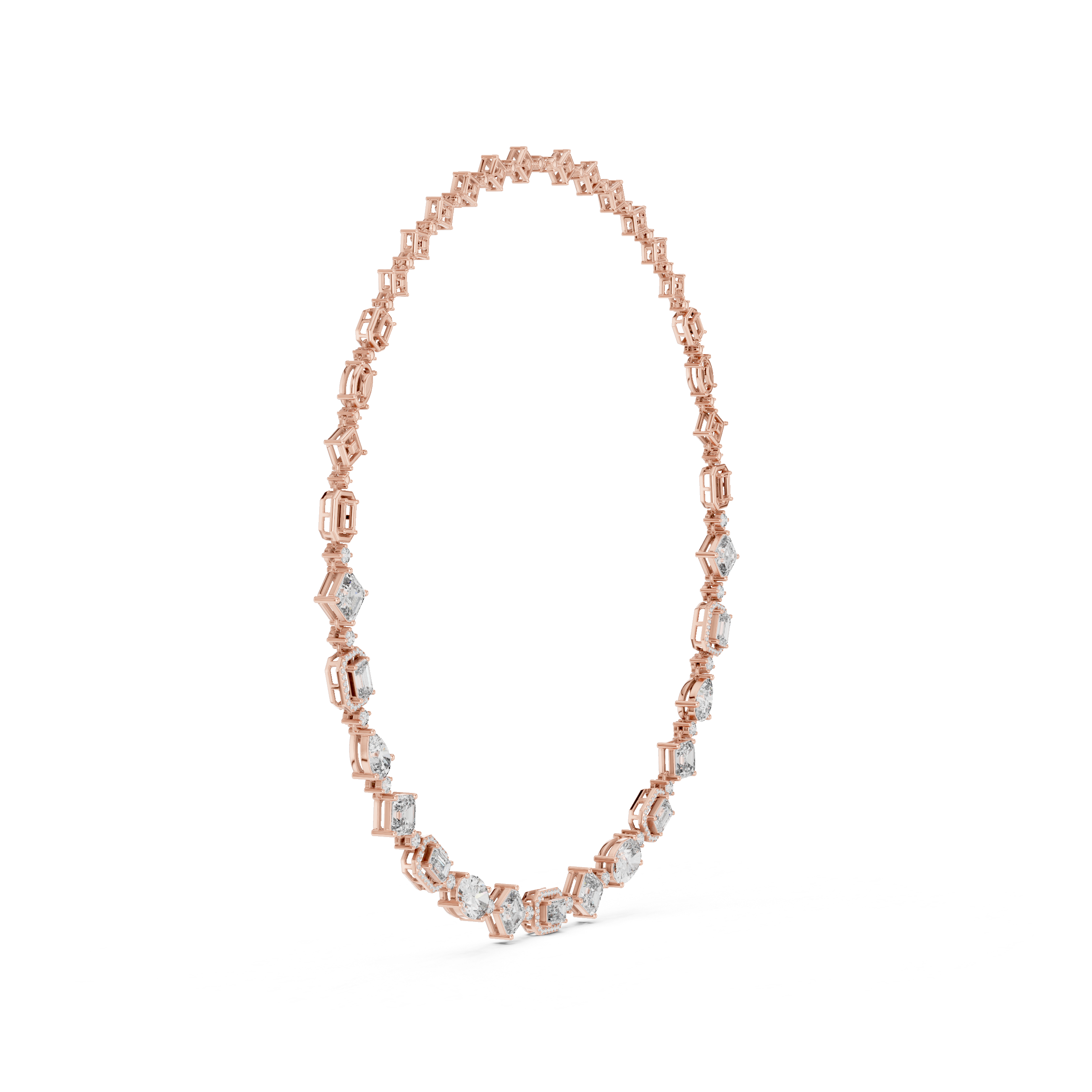 Radiant Mixed Cut Diamond Station Chain Necklace