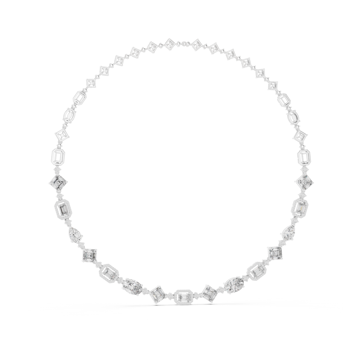 Radiant Mixed Cut Diamond Station Chain Necklace