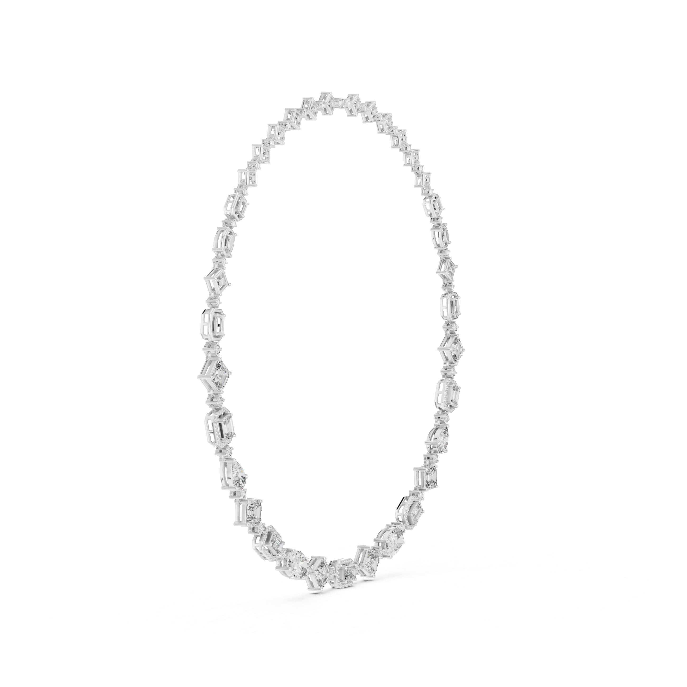 Radiant Mixed Cut Diamond Station Chain Necklace