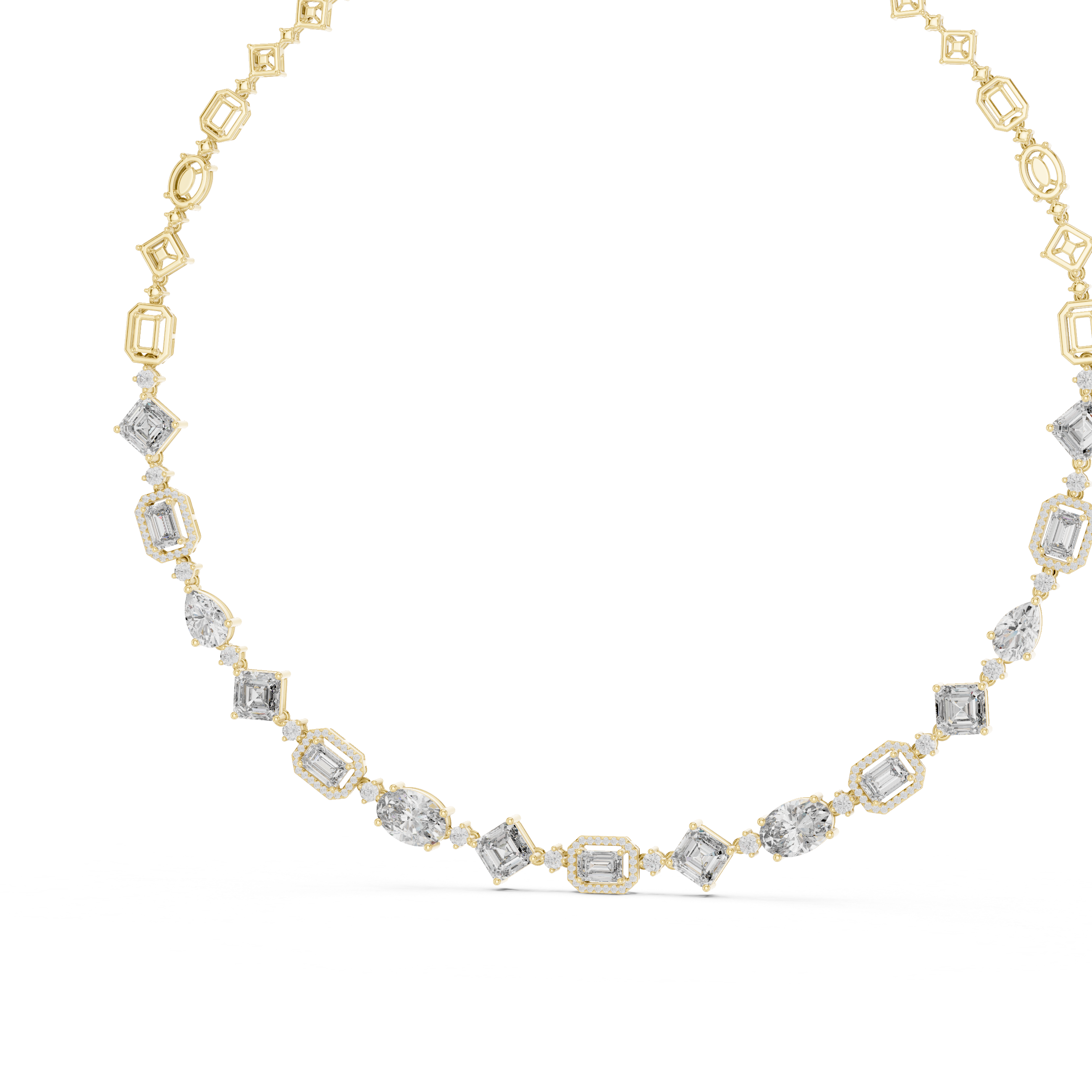 Radiant Mixed Cut Diamond Station Chain Necklace