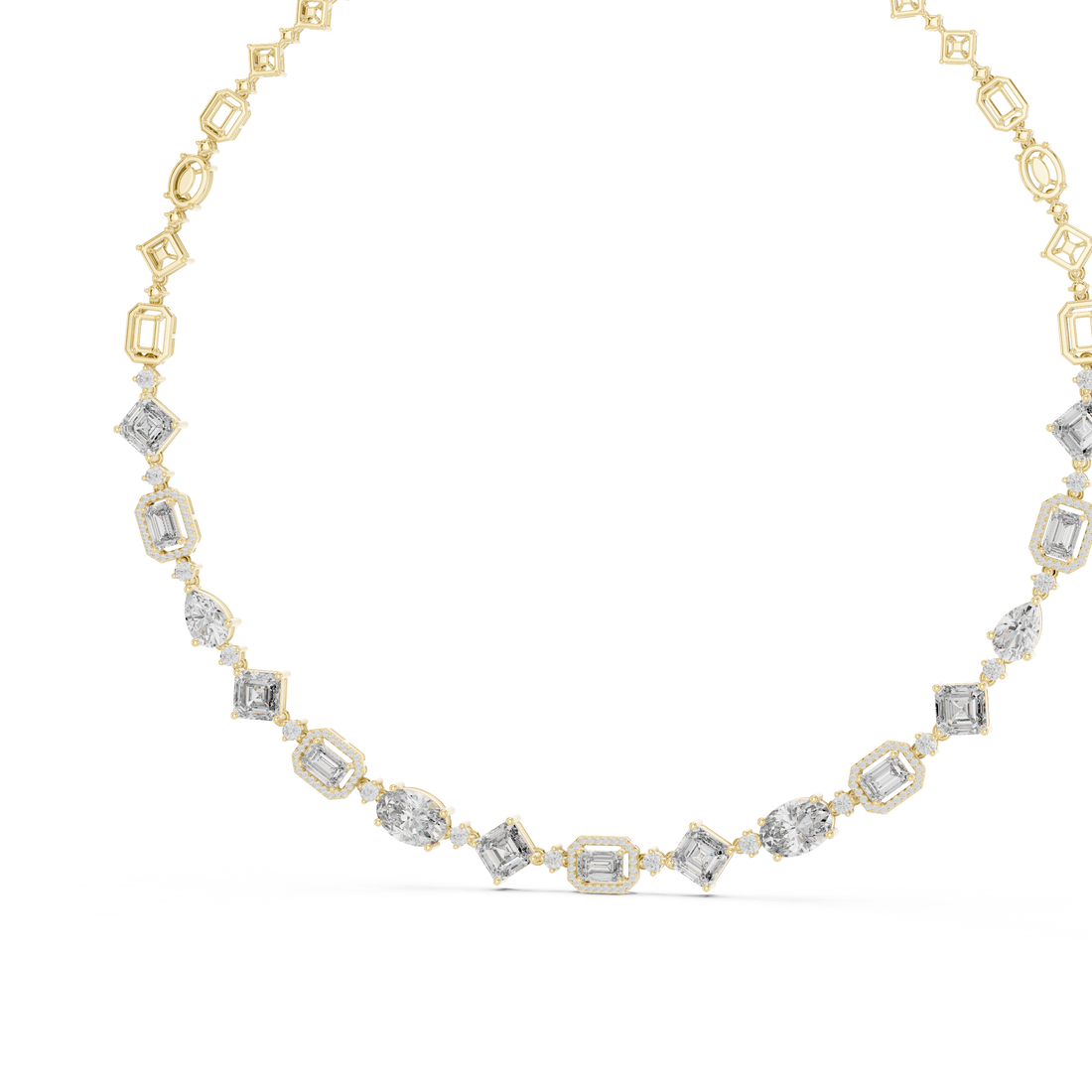Radiant Mixed Cut Diamond Station Chain Necklace