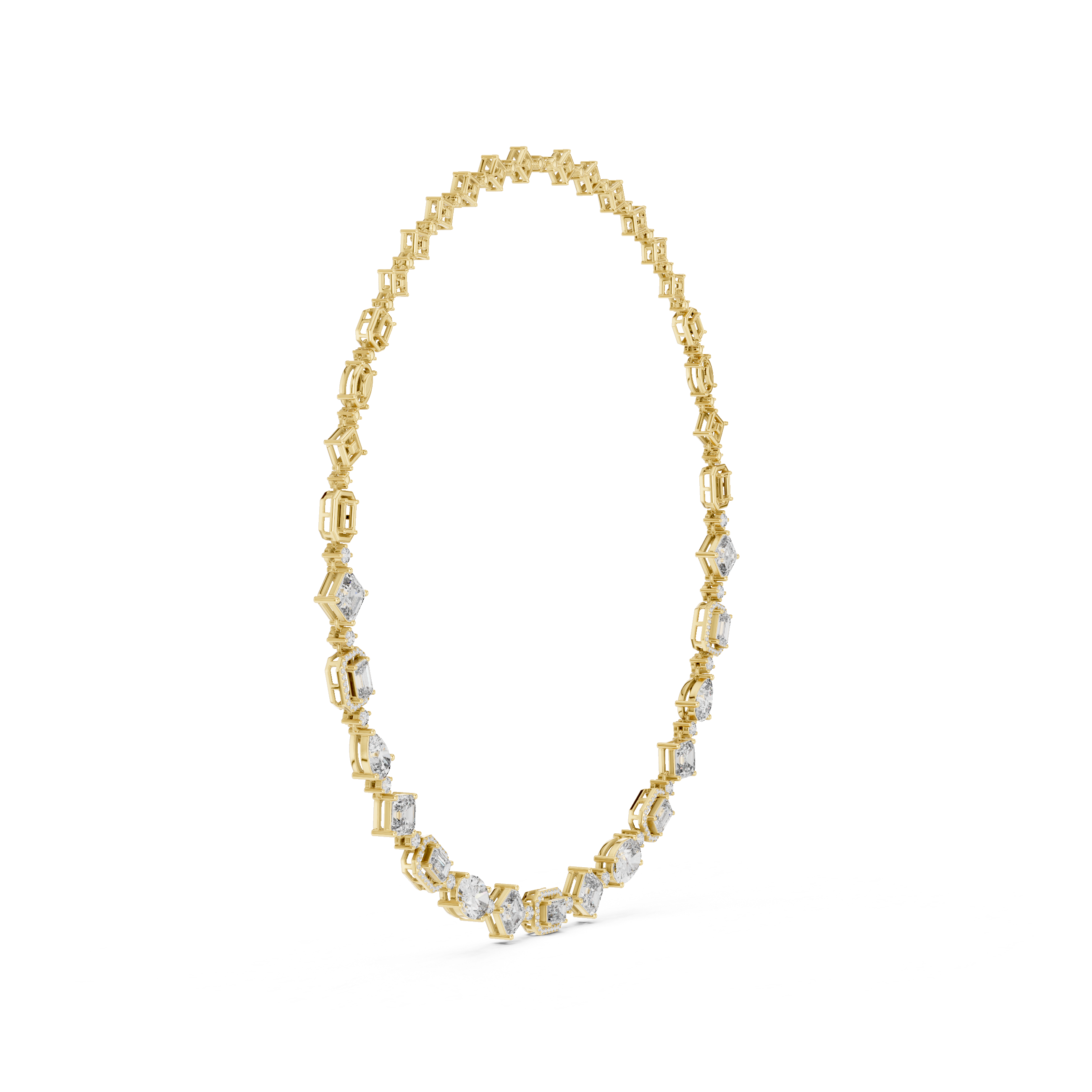 Radiant Mixed Cut Diamond Station Chain Necklace