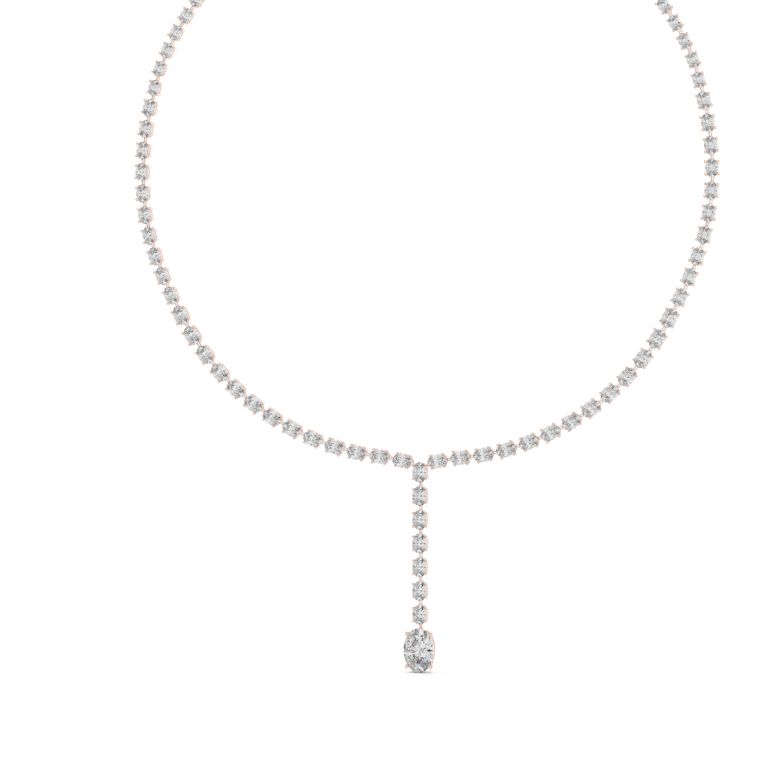 Oval Cut Diamond Riviera Lariat Drop Necklace