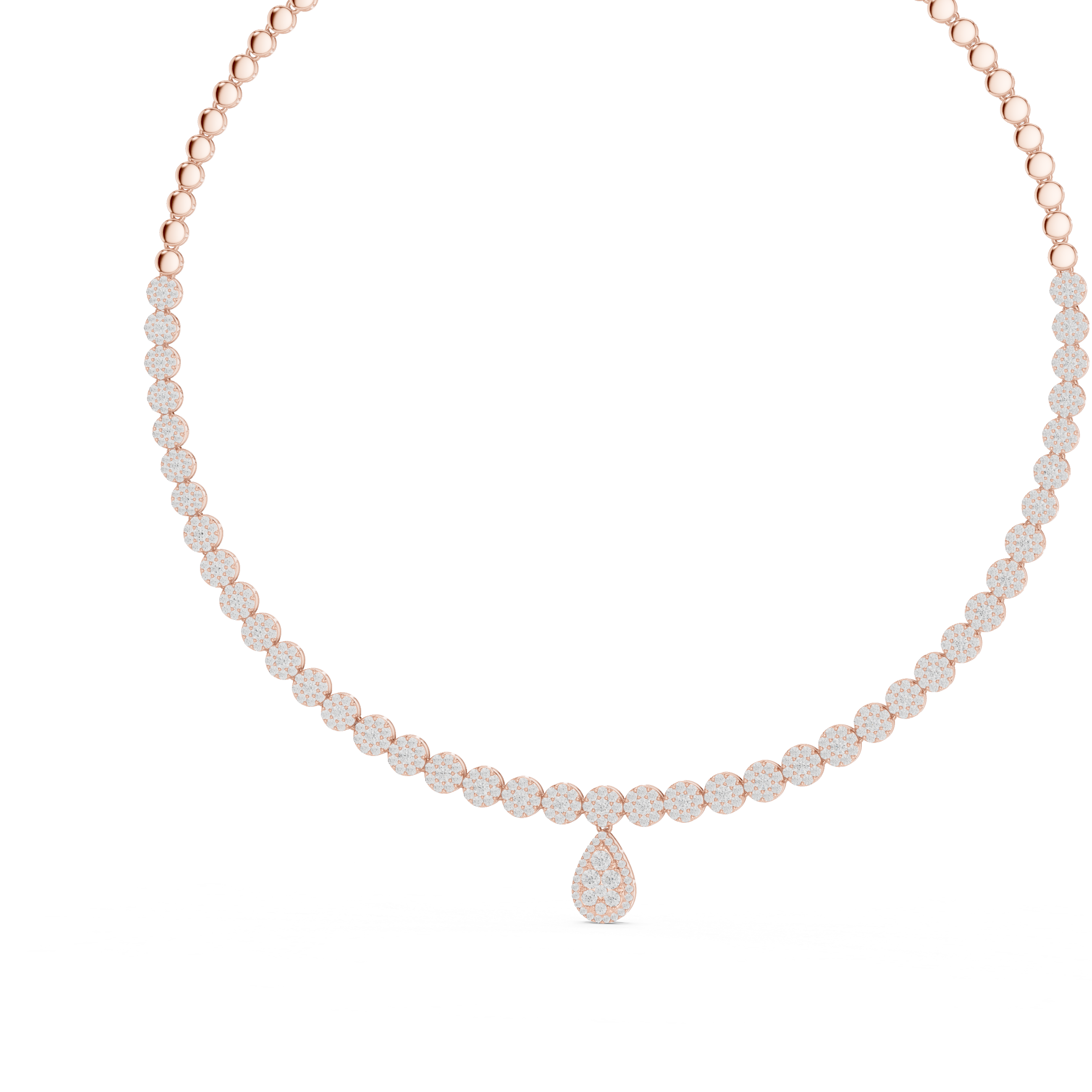 Round Diamond Beaded Riviera Necklace with Teardrop Pendant