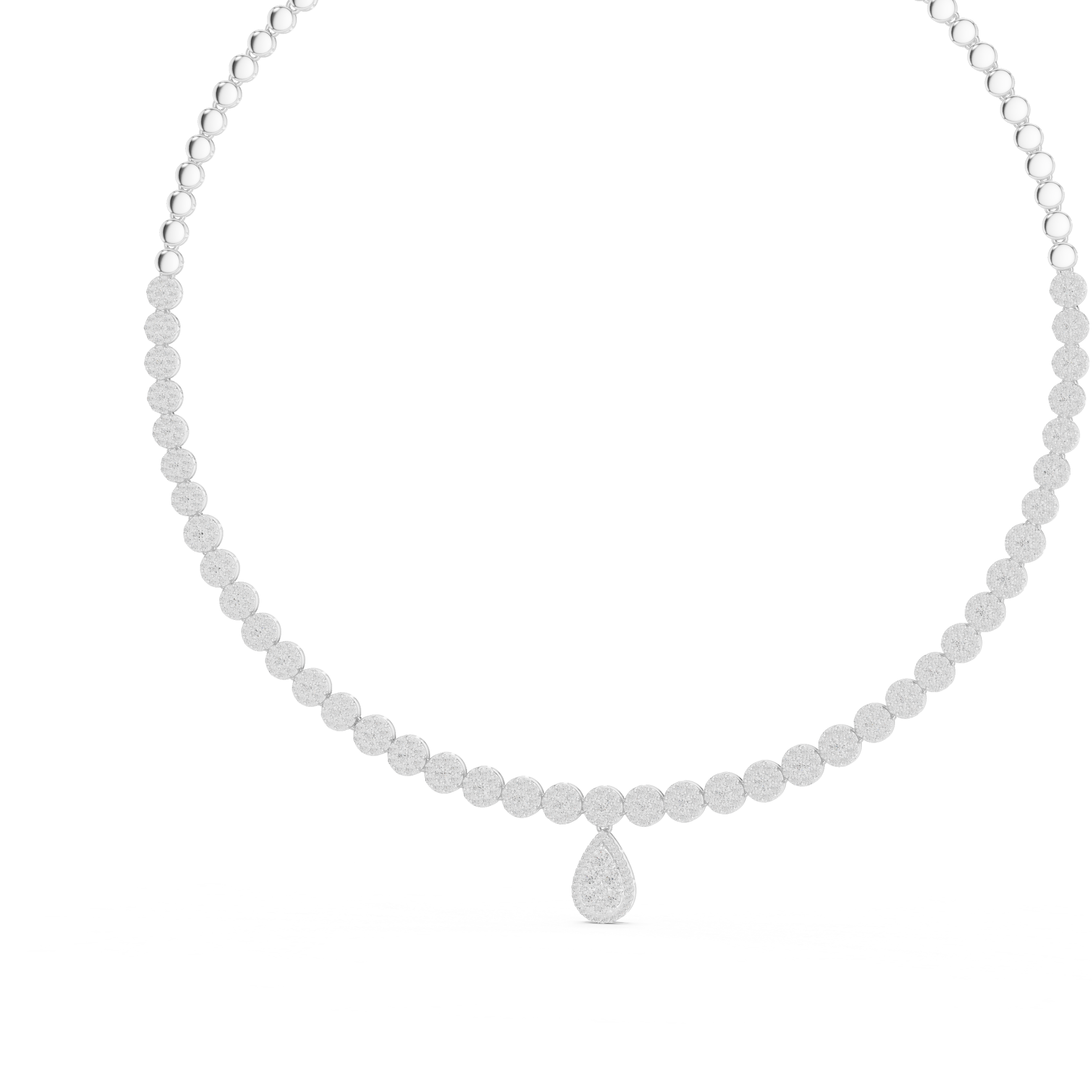 Round Diamond Beaded Riviera Necklace with Teardrop Pendant