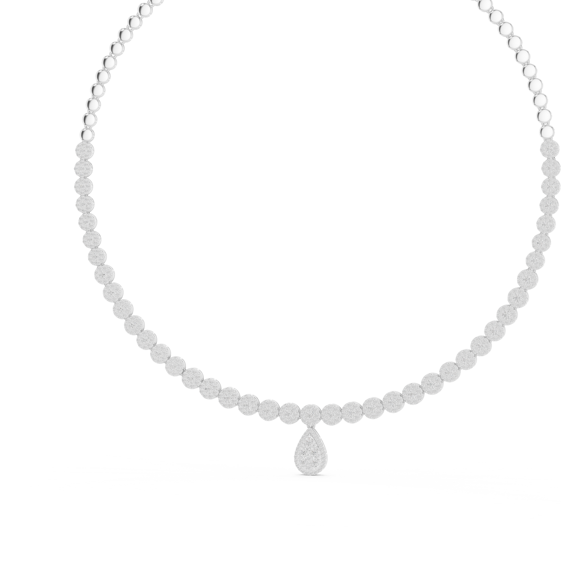 Round Diamond Beaded Riviera Necklace with Teardrop Pendant