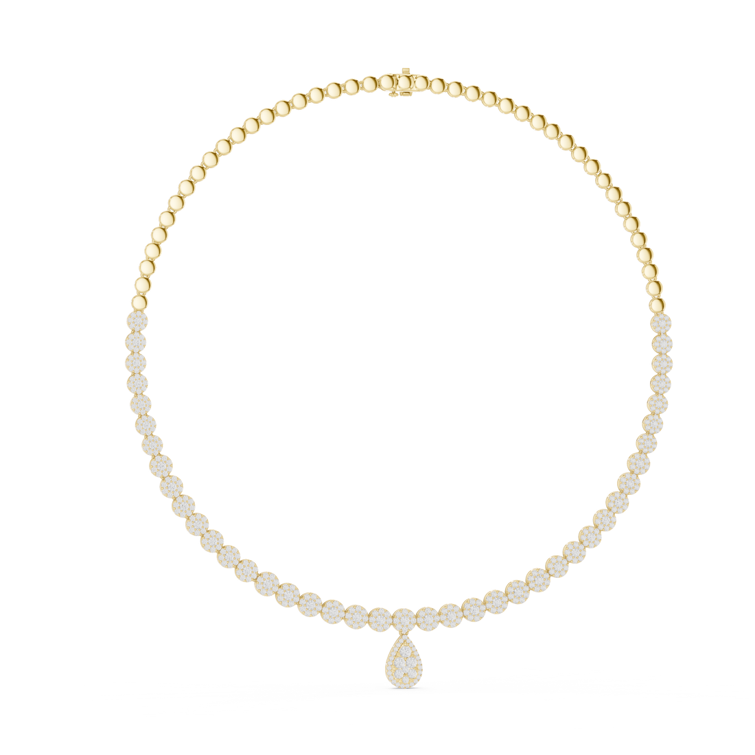 Round Diamond Beaded Riviera Necklace with Teardrop Pendant