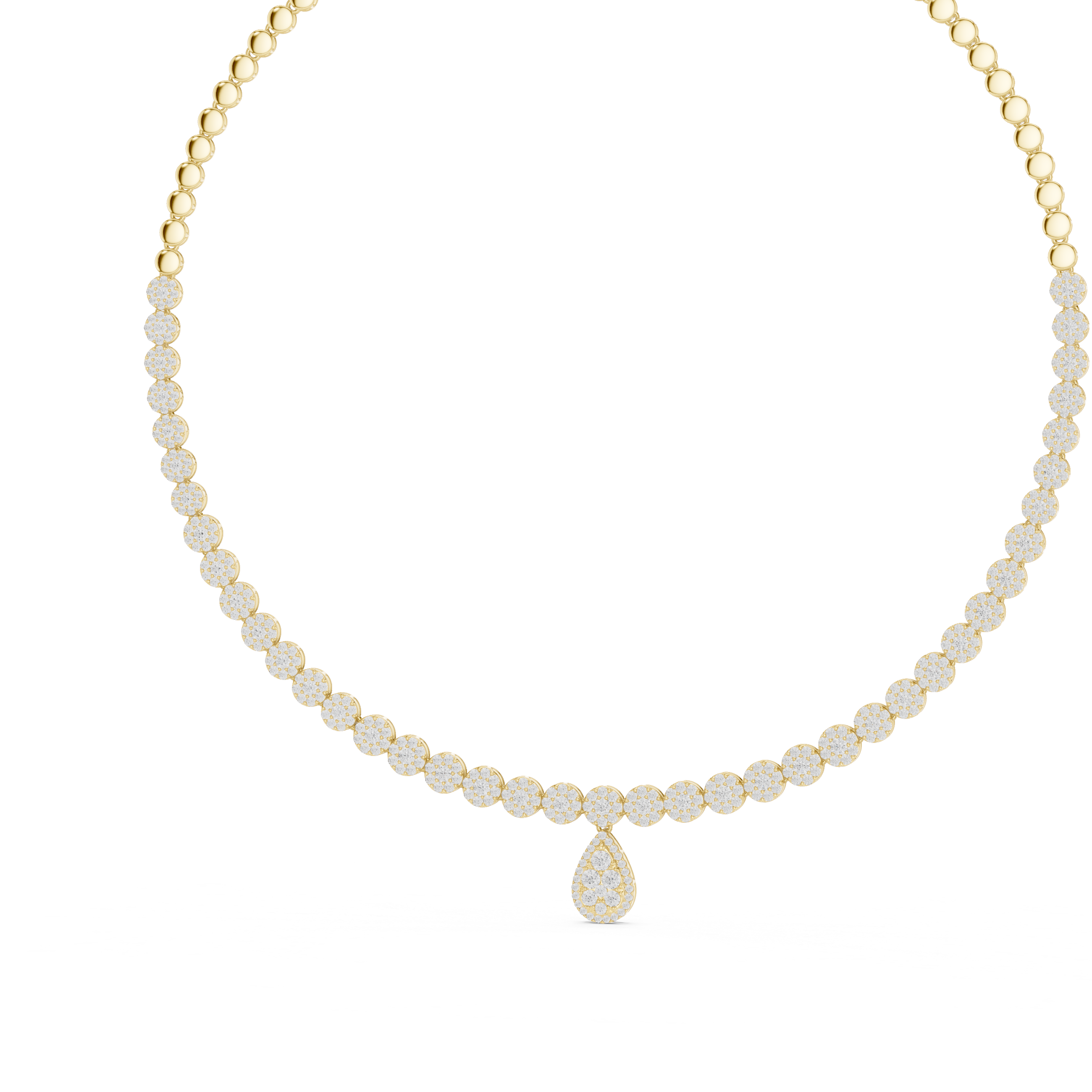 Round Diamond Beaded Riviera Necklace with Teardrop Pendant