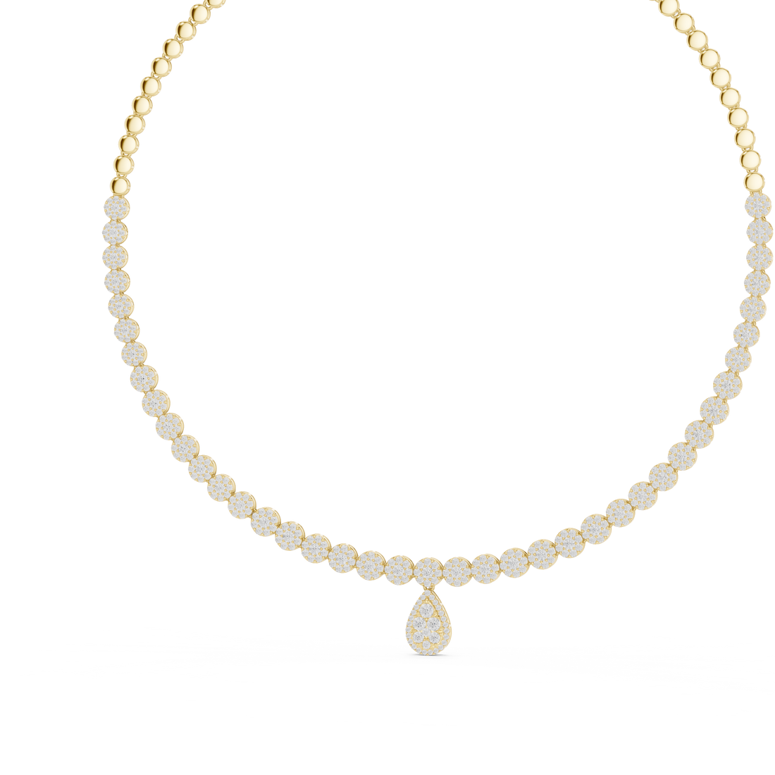 Round Diamond Beaded Riviera Necklace with Teardrop Pendant