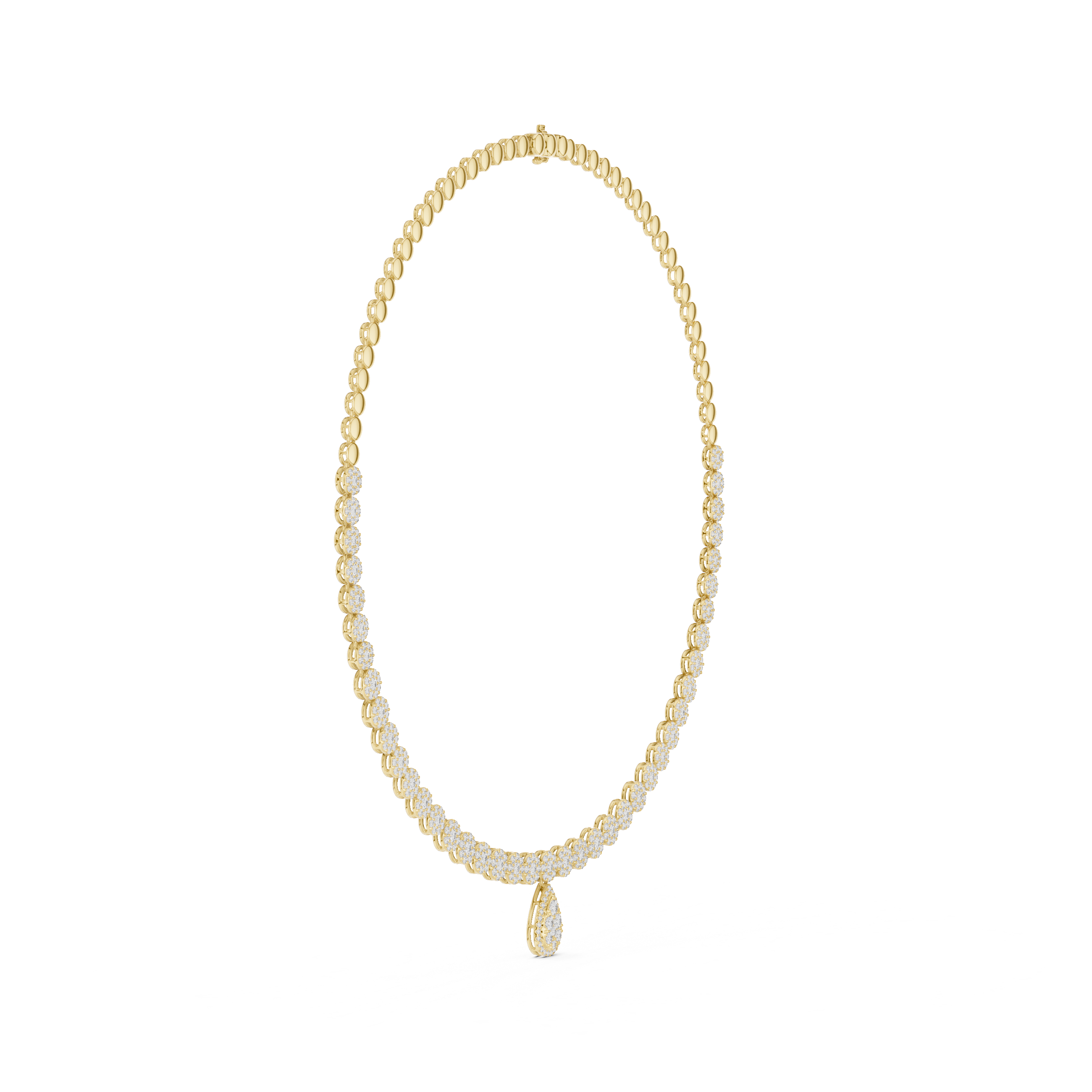 Round Diamond Beaded Riviera Necklace with Teardrop Pendant