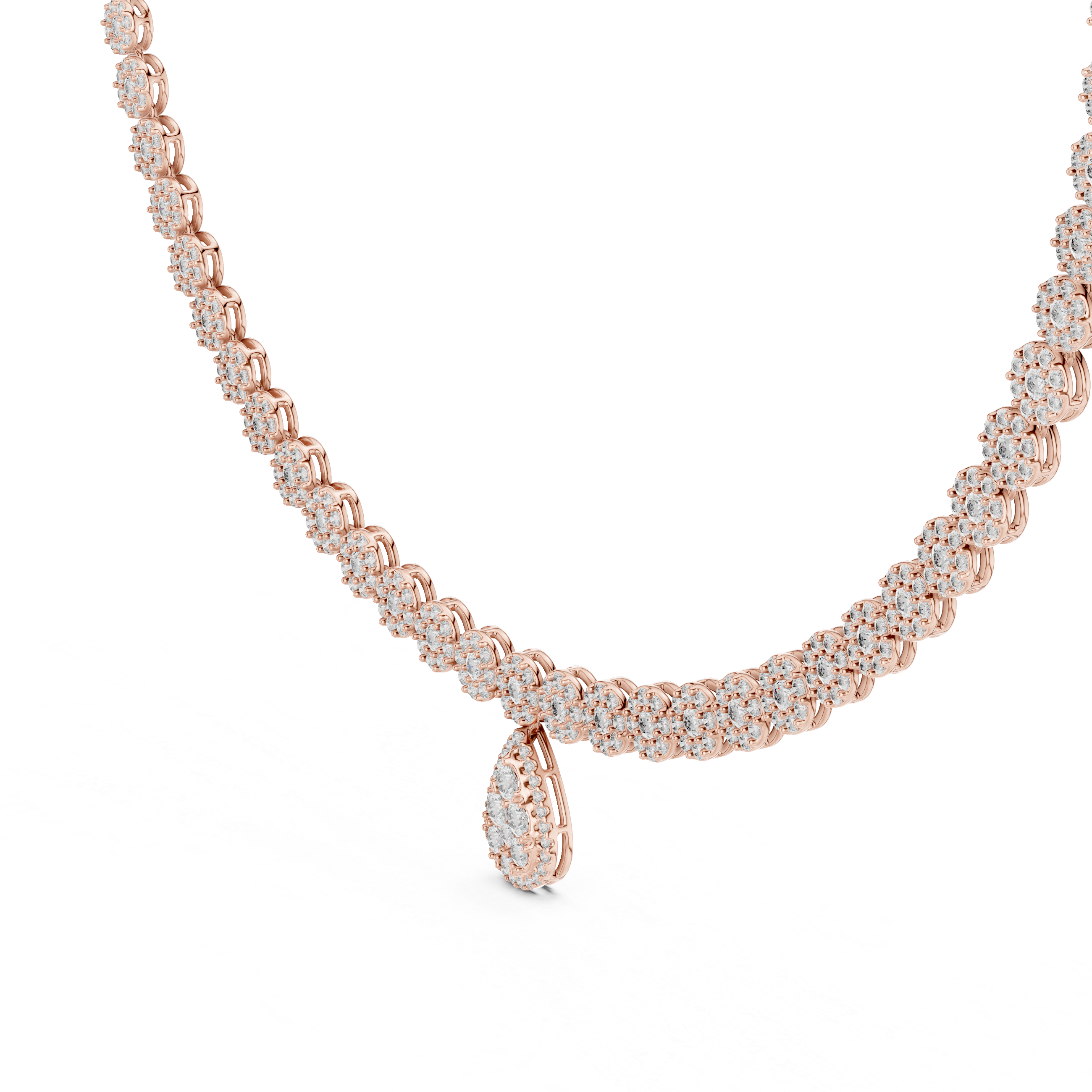 Round Diamond Pavé Disc Chain Necklace with Pear Drop Pendant