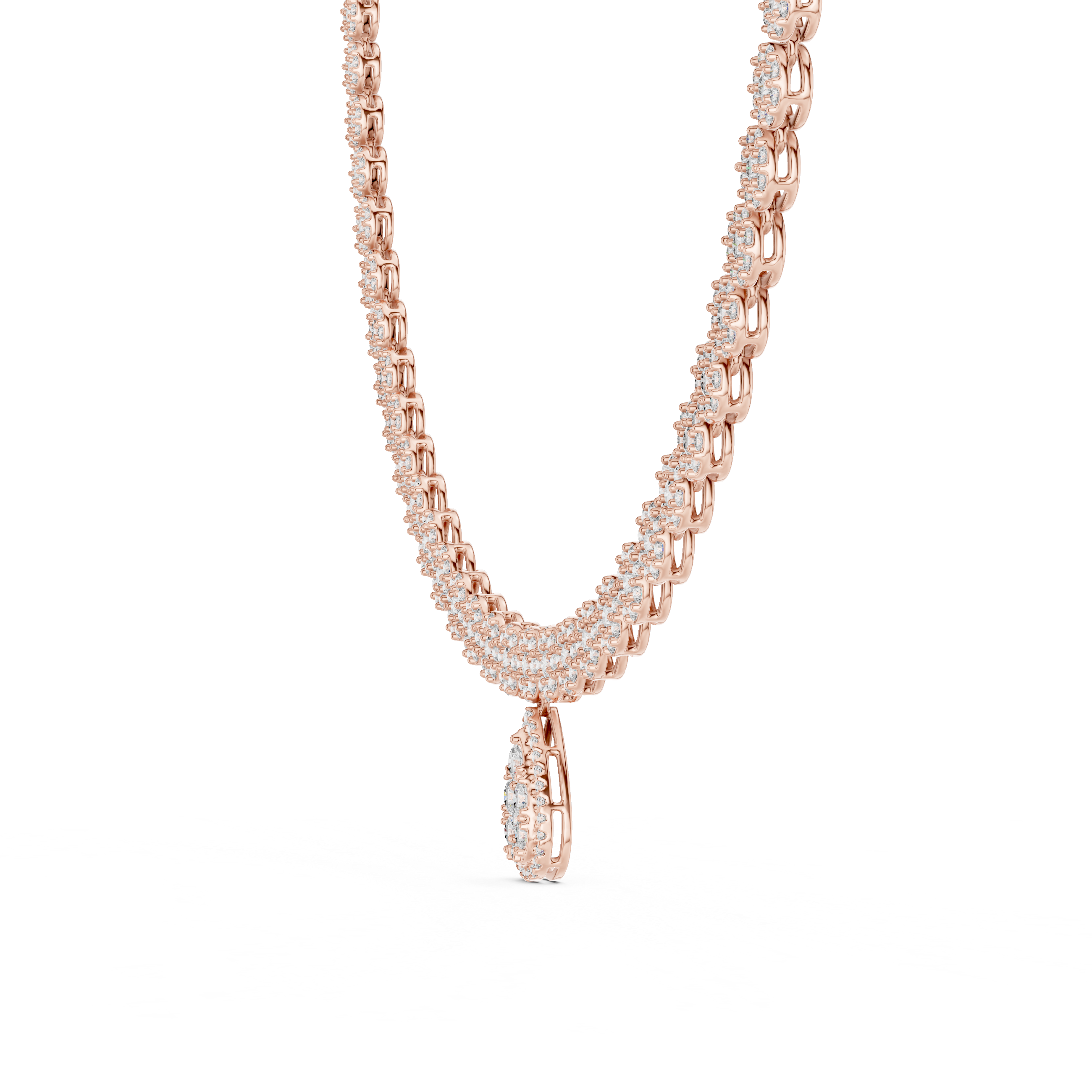 Round Diamond Pavé Disc Chain Necklace with Pear Drop Pendant