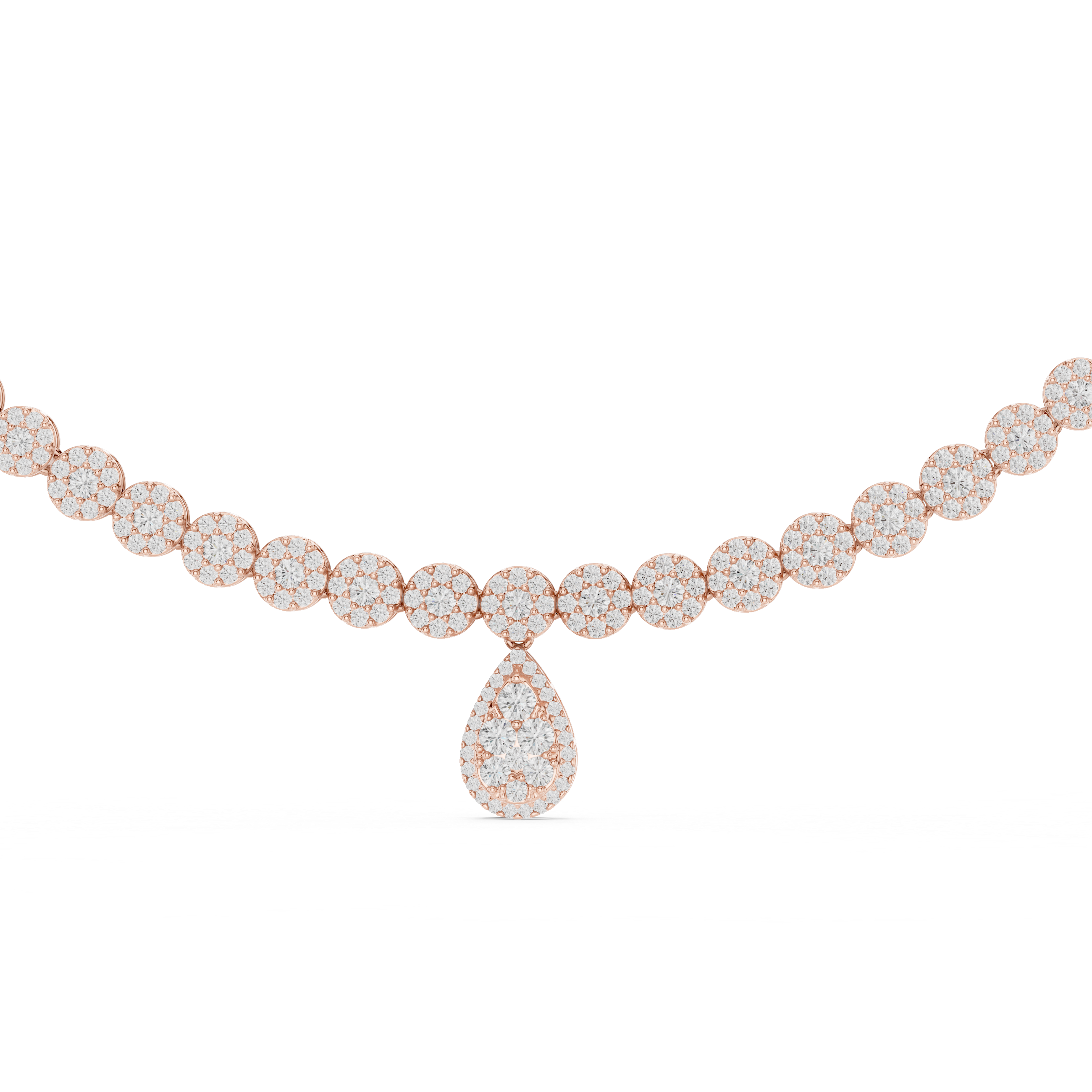Round Diamond Pavé Disc Chain Necklace with Pear Drop Pendant