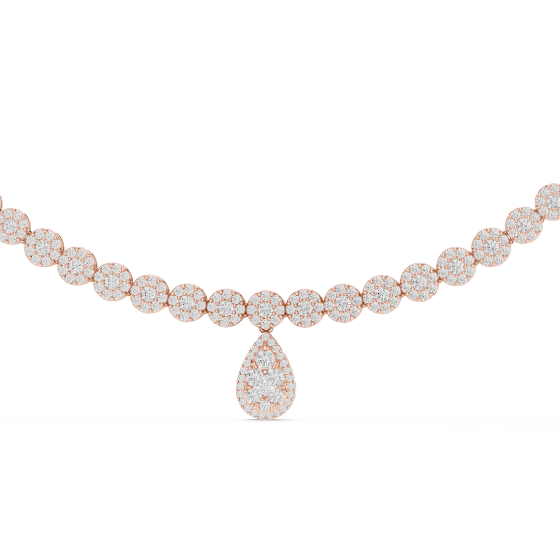 Round Diamond Pavé Disc Chain Necklace with Pear Drop Pendant