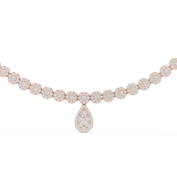 Round Diamond Pavé Disc Chain Necklace with Pear Drop Pendant