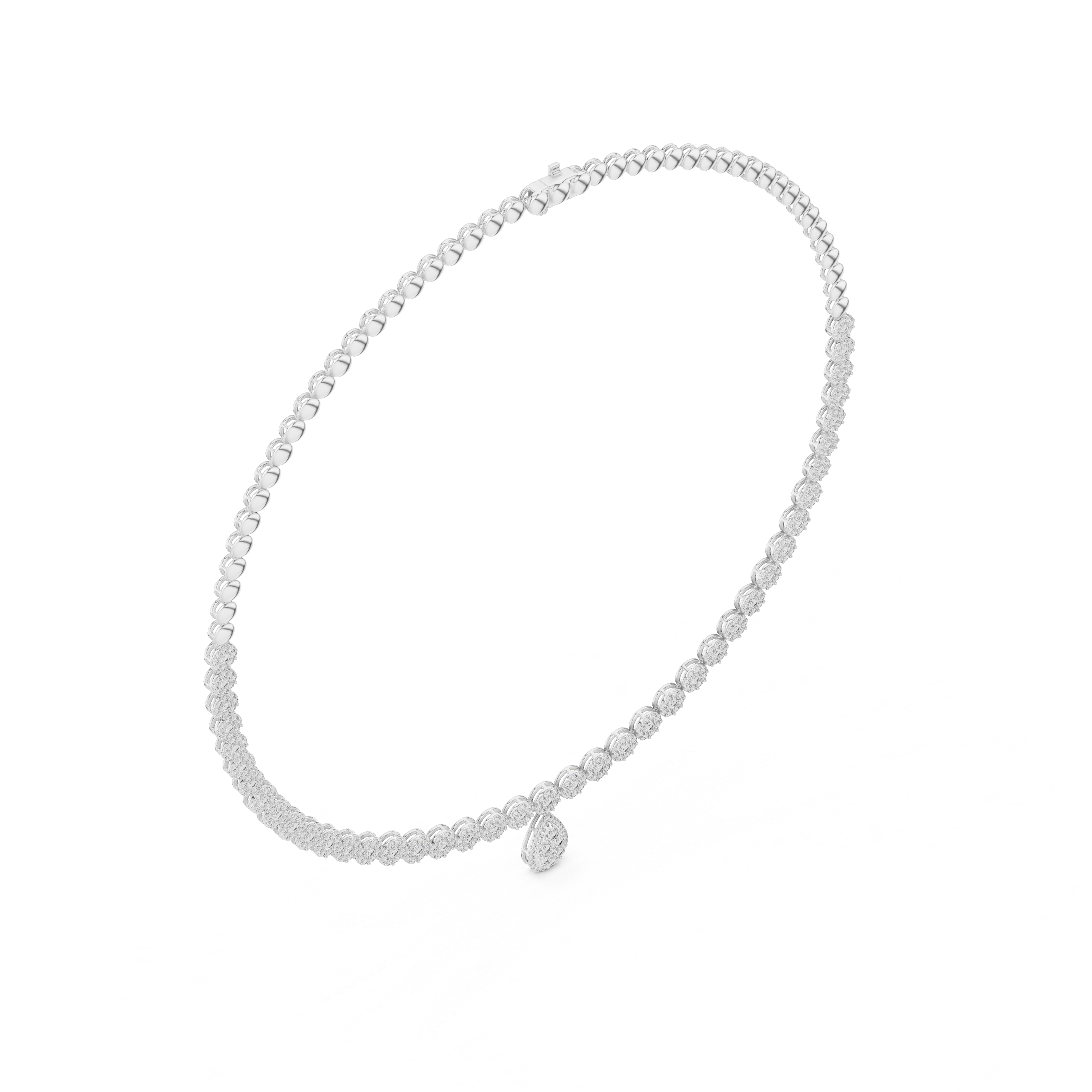 Round Diamond Pavé Disc Chain Necklace with Pear Drop Pendant