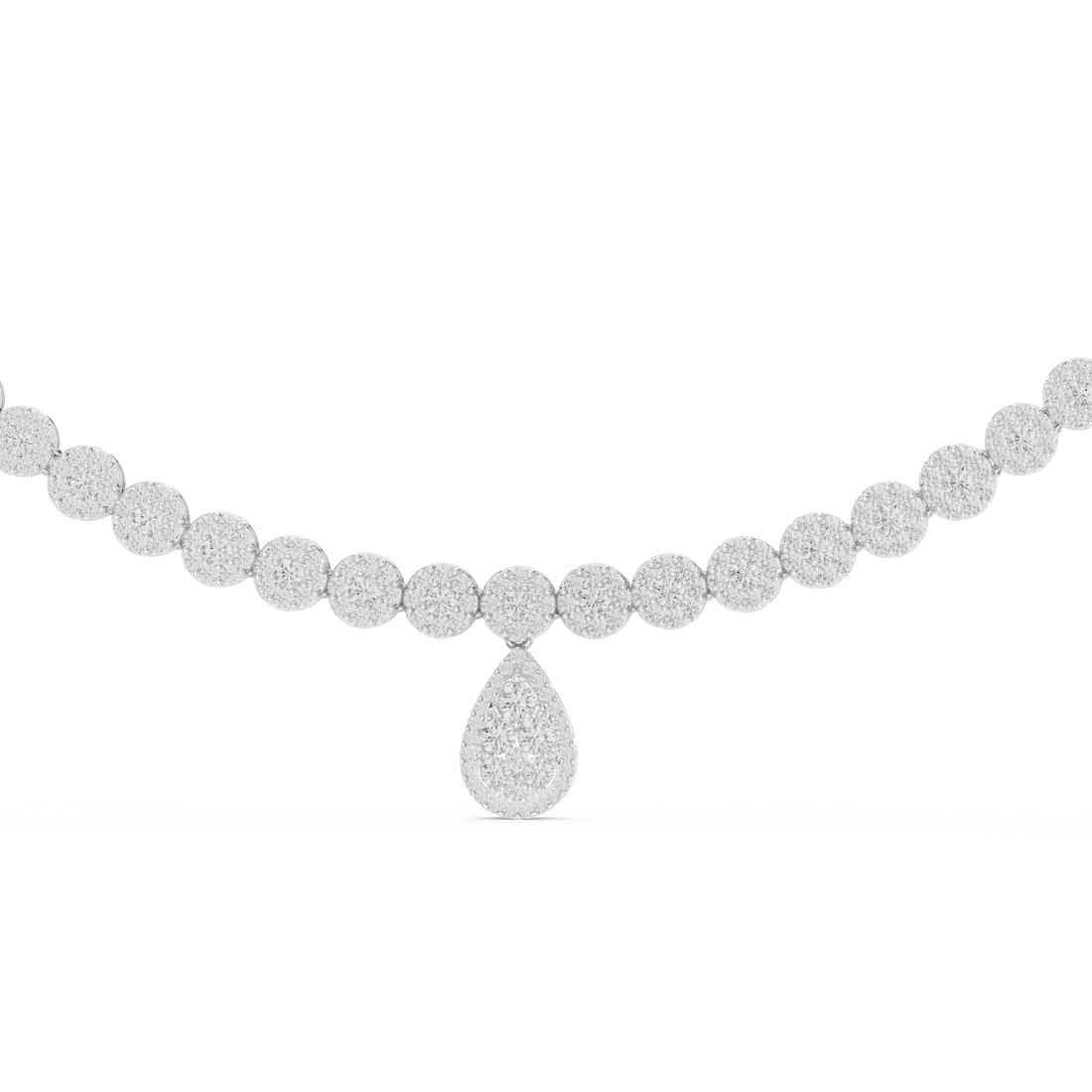 Round Diamond Pavé Disc Chain Necklace with Pear Drop Pendant