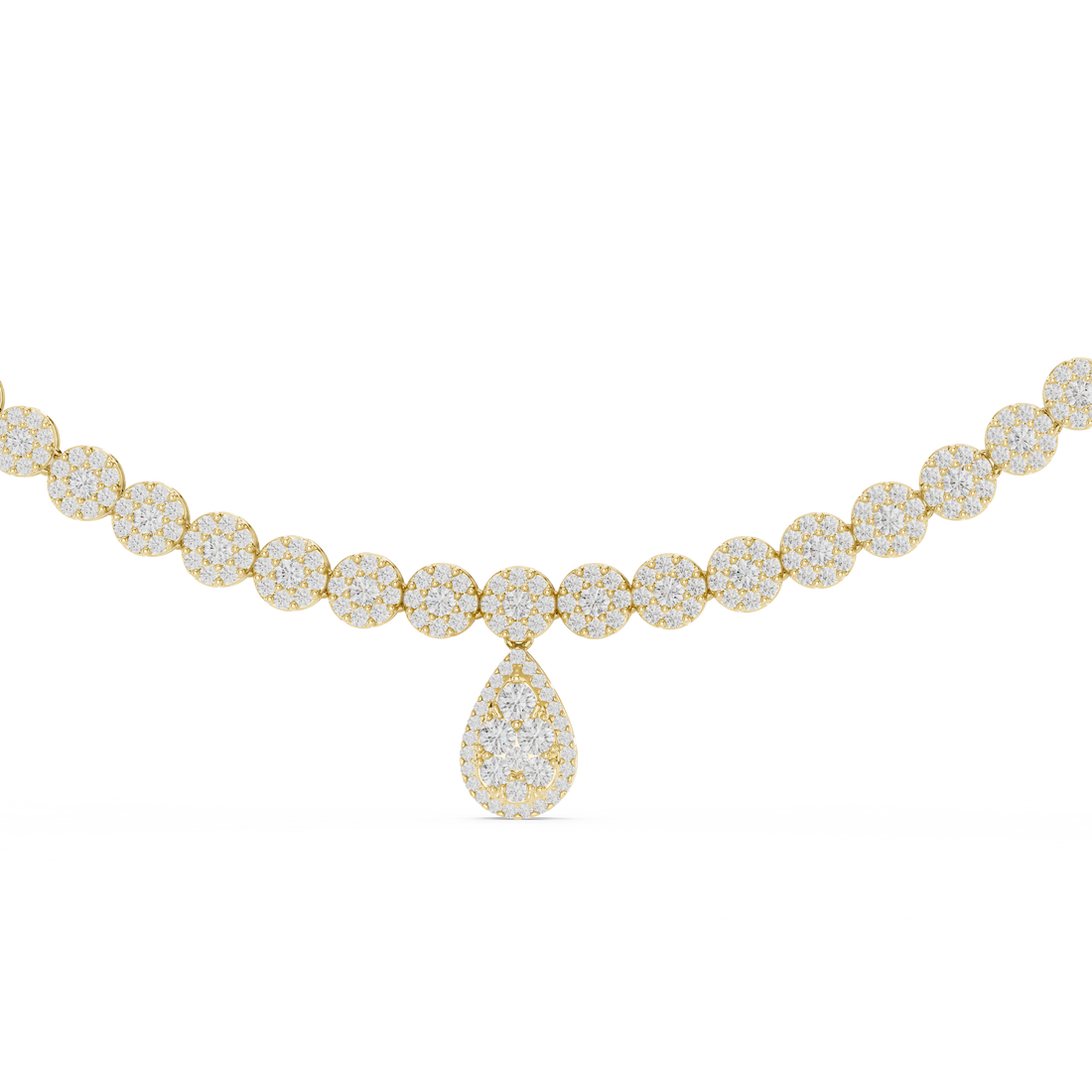 Round Diamond Pavé Disc Chain Necklace with Pear Drop Pendant