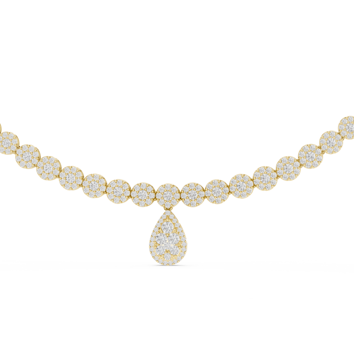 Round Diamond Pavé Disc Chain Necklace with Pear Drop Pendant
