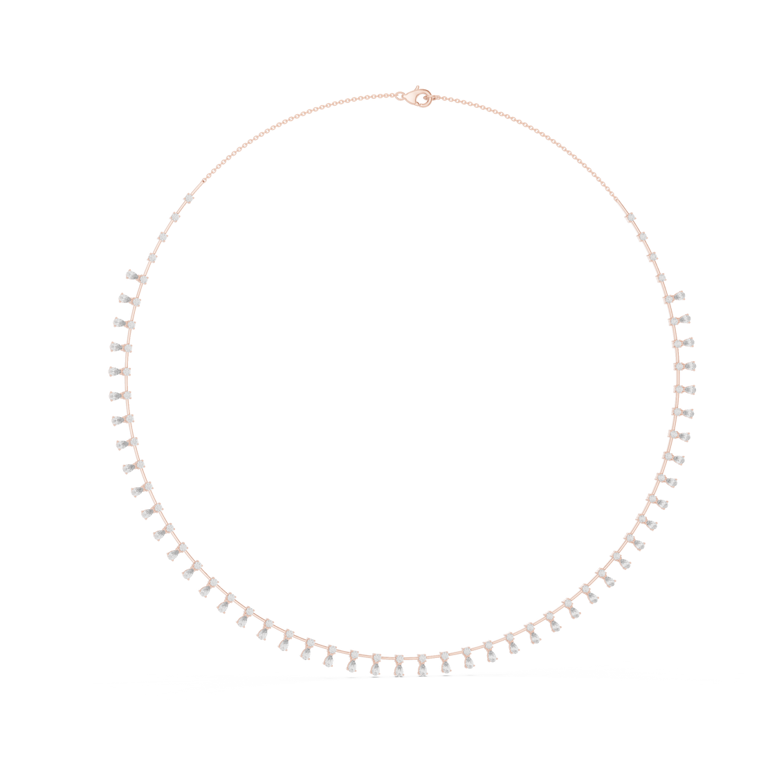 Pear and Round Diamond Station Fringe Riviera Necklace with Graduated Drop Silhouette