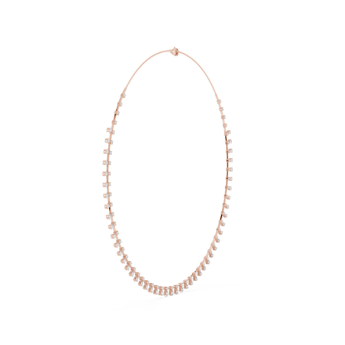 Pear and Round Diamond Station Fringe Riviera Necklace with Graduated Drop Silhouette