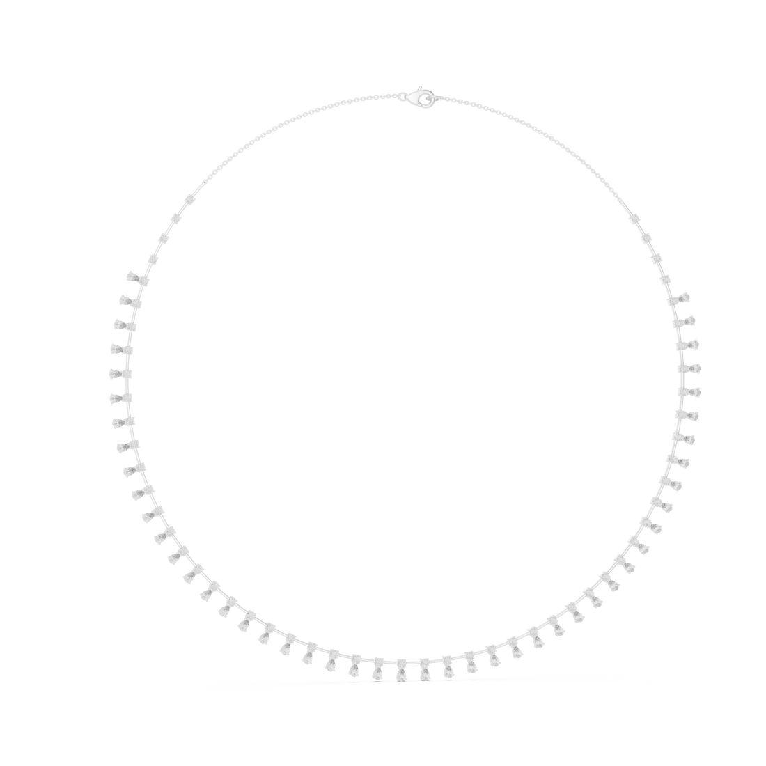 Pear and Round Diamond Station Fringe Riviera Necklace with Graduated Drop Silhouette