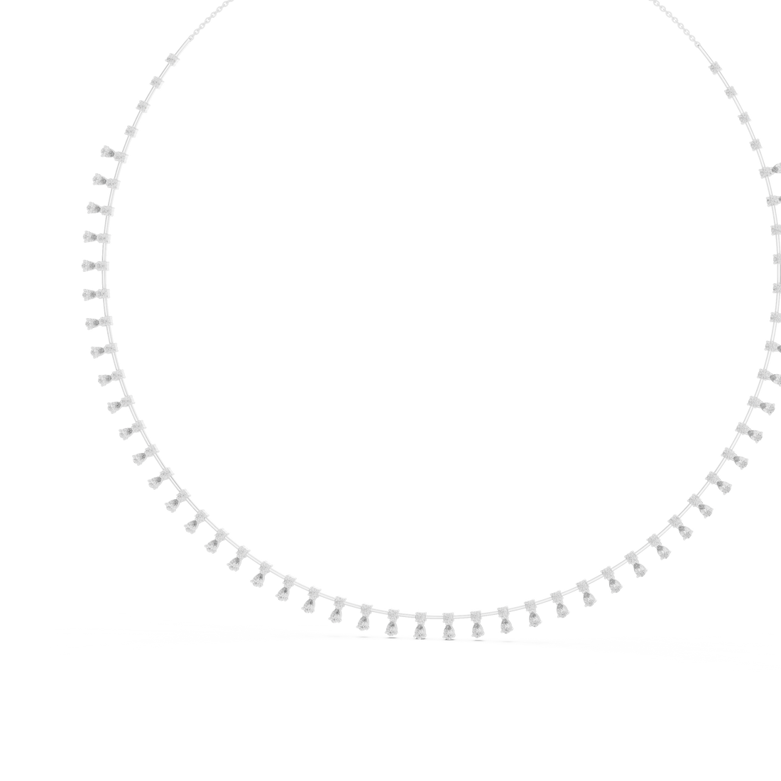 Pear and Round Diamond Station Fringe Riviera Necklace with Graduated Drop Silhouette