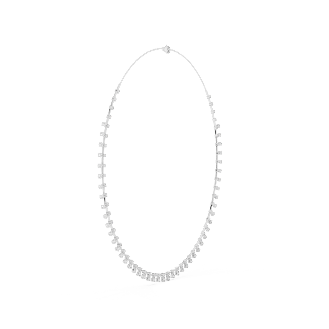 Pear and Round Diamond Station Fringe Riviera Necklace with Graduated Drop Silhouette