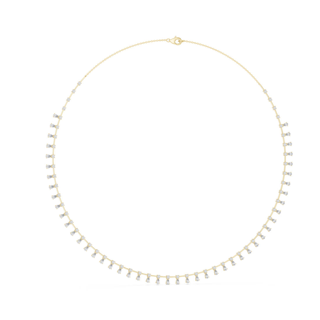Pear and Round Diamond Station Fringe Riviera Necklace with Graduated Drop Silhouette
