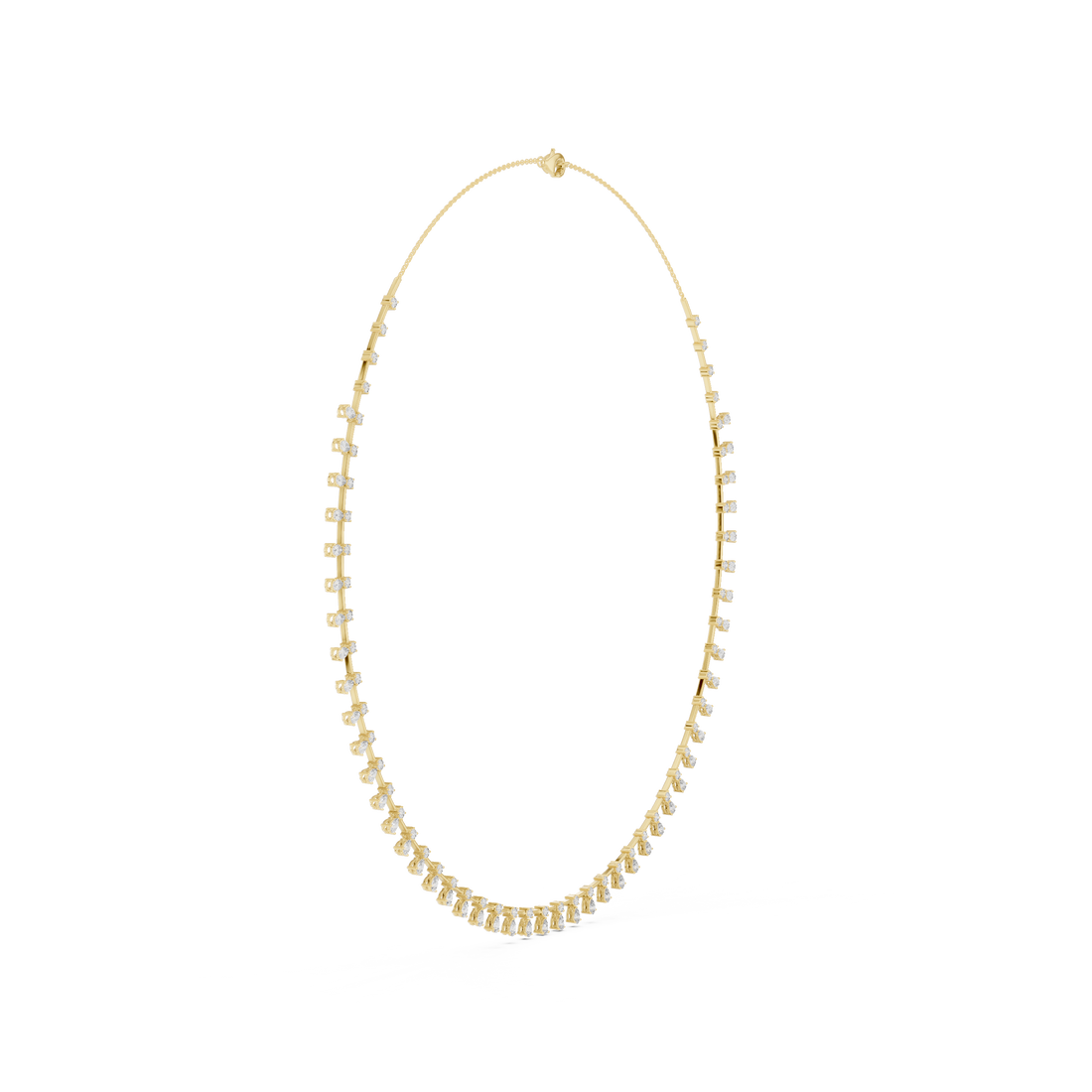 Pear and Round Diamond Station Fringe Riviera Necklace with Graduated Drop Silhouette