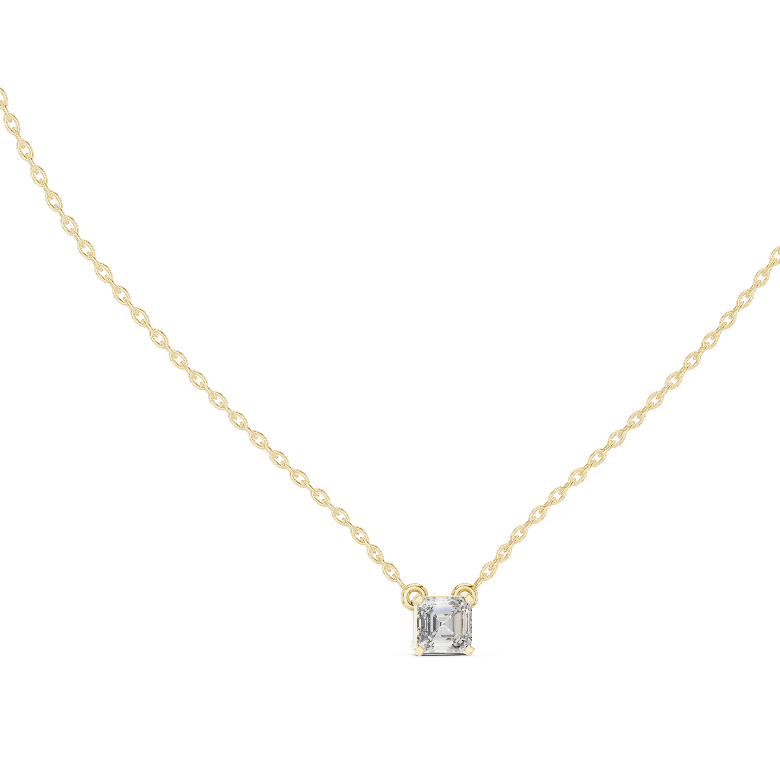 Elegant pendant necklace featuring radiant-cut gemstone centerpiece and polished chain.
