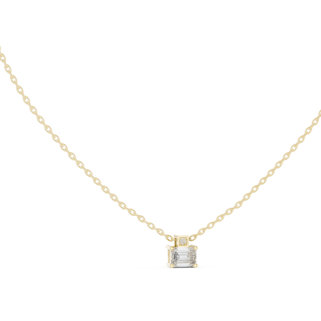 Elegant pendant necklace featuring radiant-cut gemstone centerpiece and polished chain.