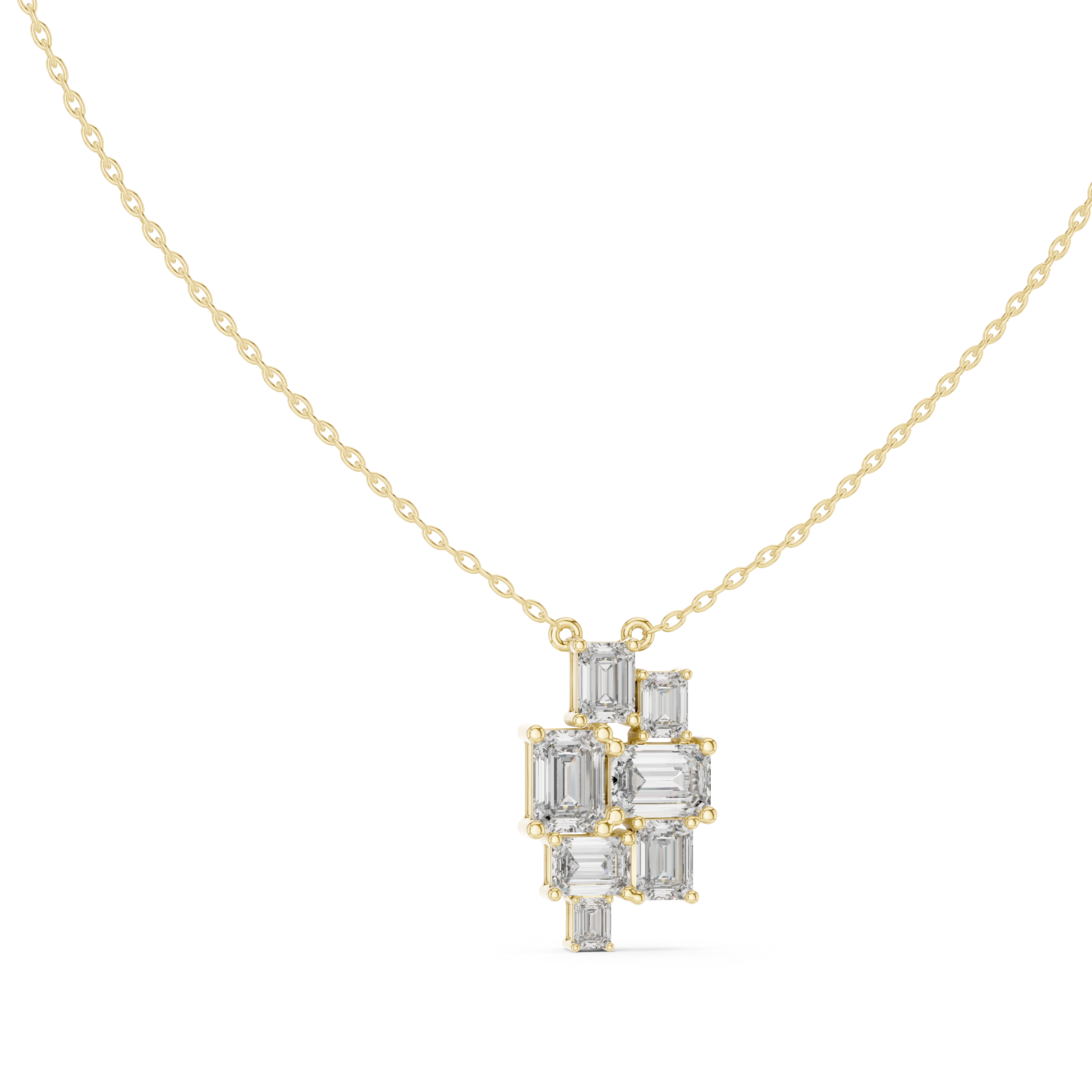 Elegant pendant necklace featuring radiant-cut gemstone centerpiece and polished chain.