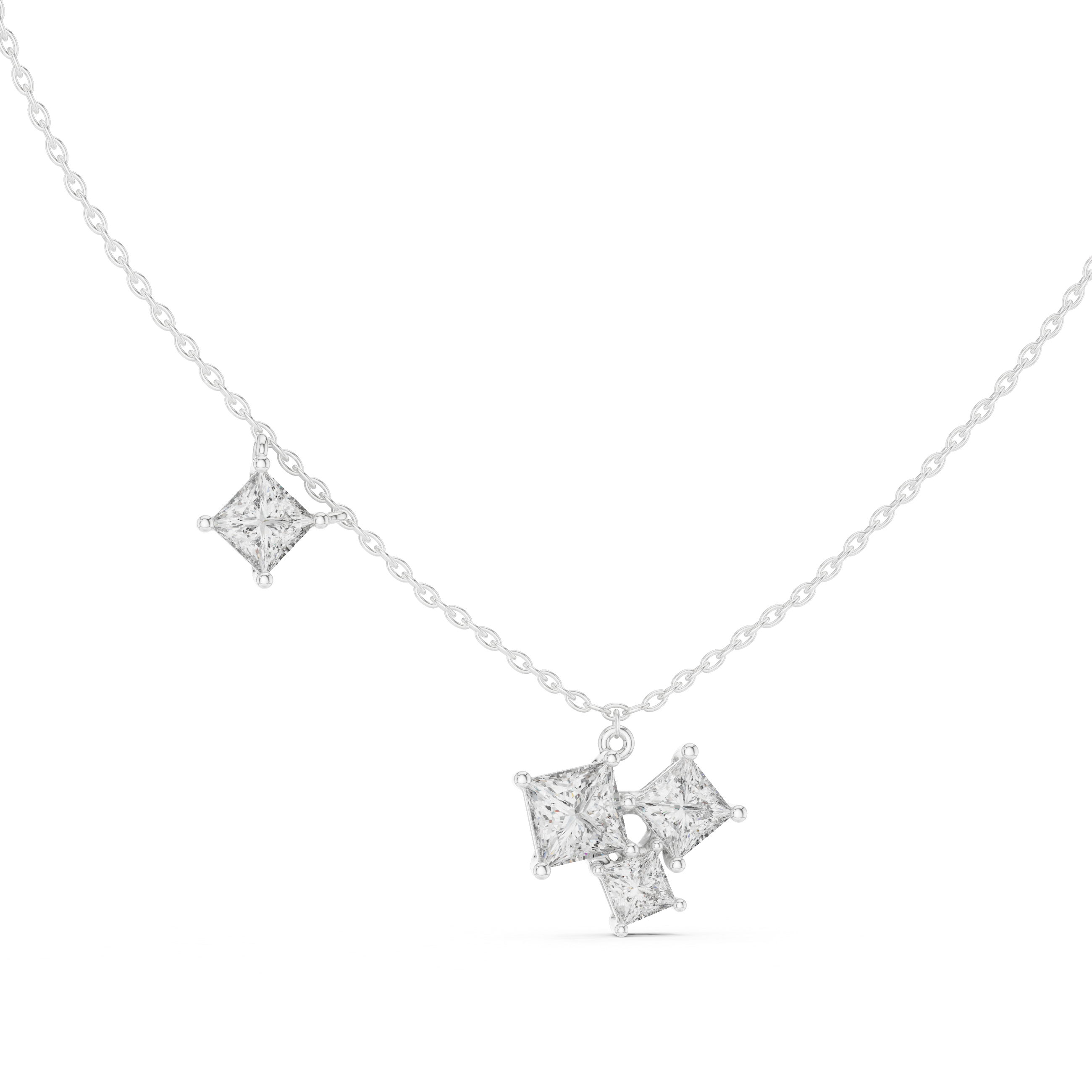 Luxury layered diamond pendant necklace with multiple sparkling stones.