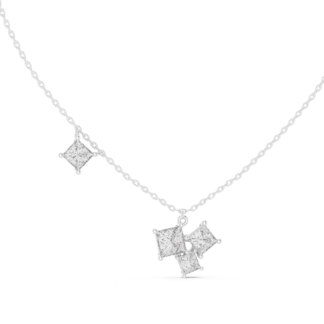 Luxury layered diamond pendant necklace with multiple sparkling stones.