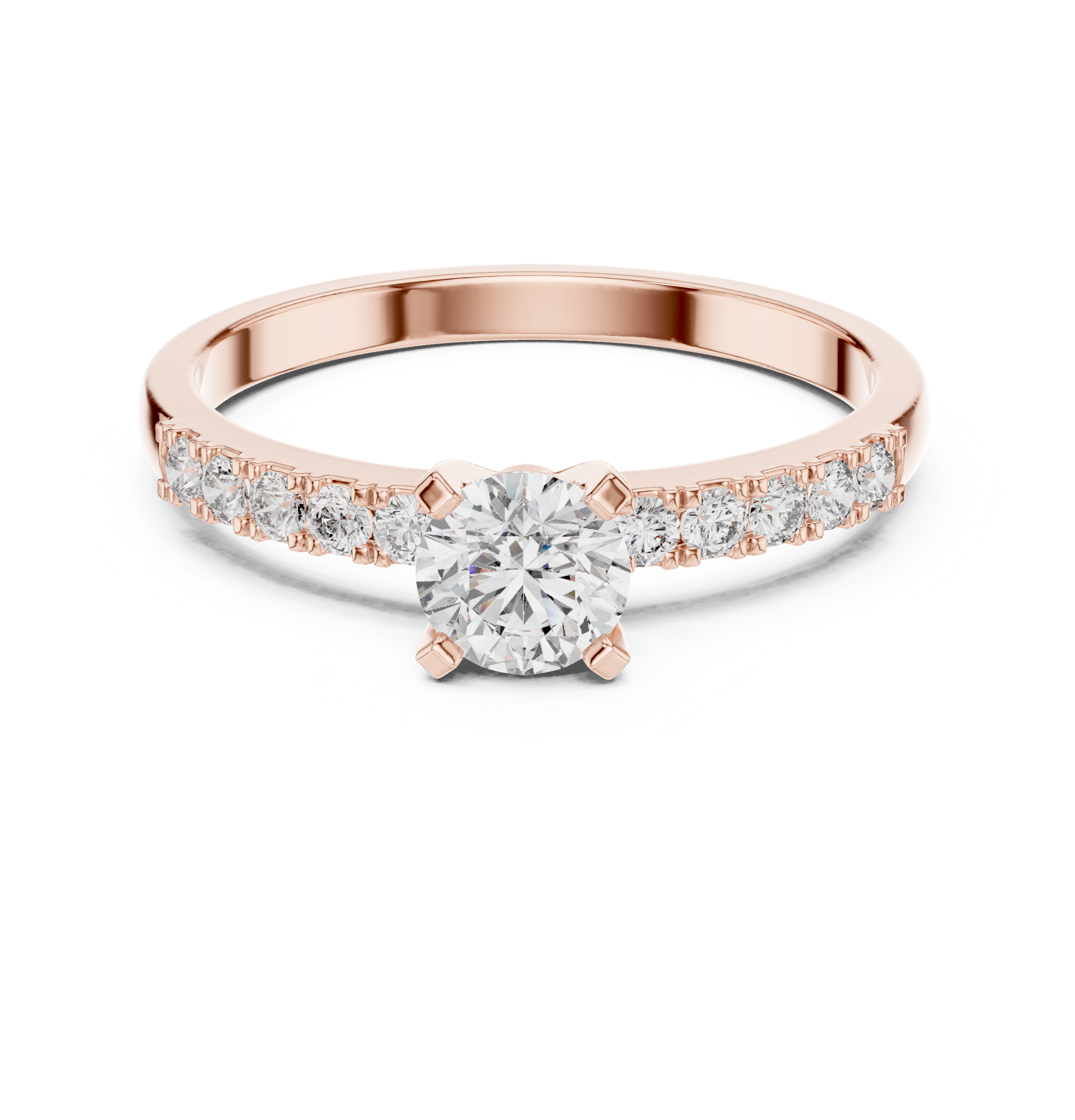 Round Cut Diamond Solitaire Ring with Pavé Side Stones