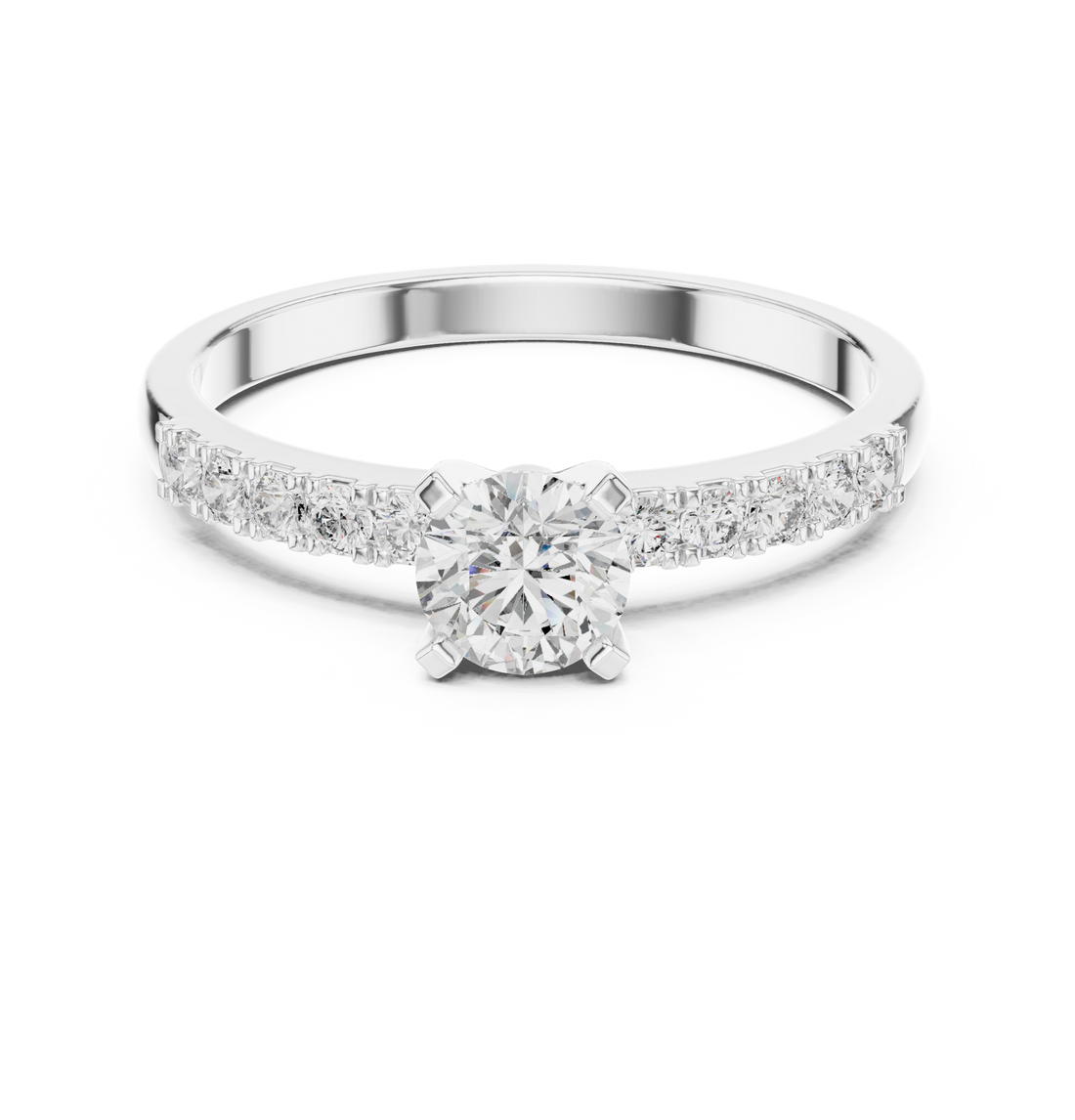 Round Cut Diamond Solitaire Ring with Pavé Side Stones