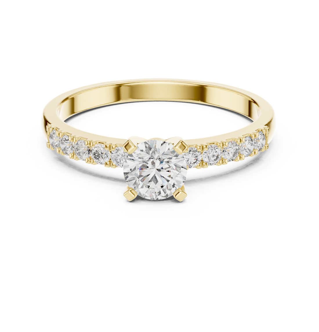 Round Cut Diamond Solitaire Ring with Pavé Side Stones