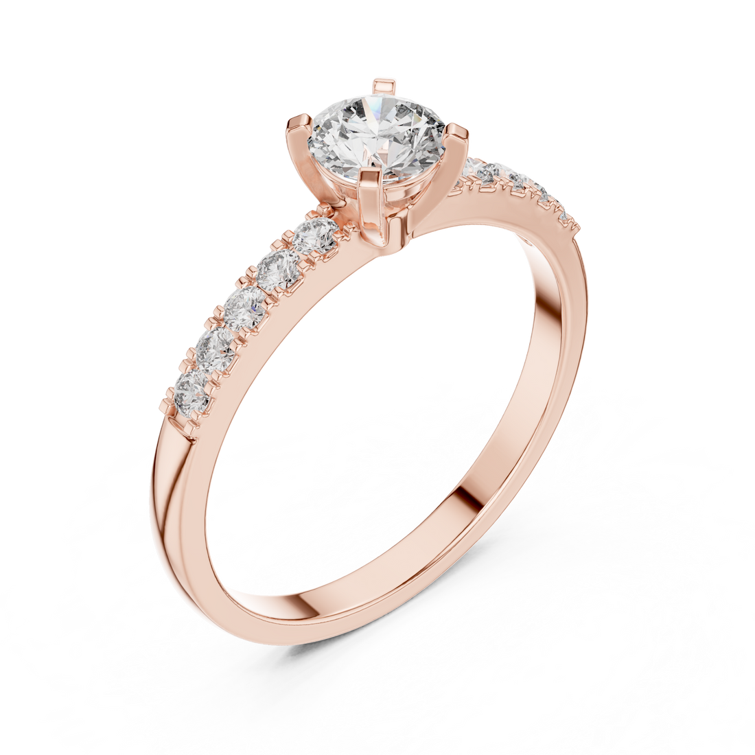 Round Cut Diamond Solitaire Ring with Pavé Side Stones