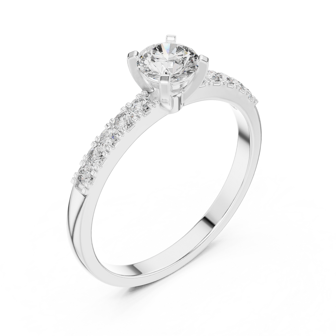 Round Cut Diamond Solitaire Ring with Pavé Side Stones