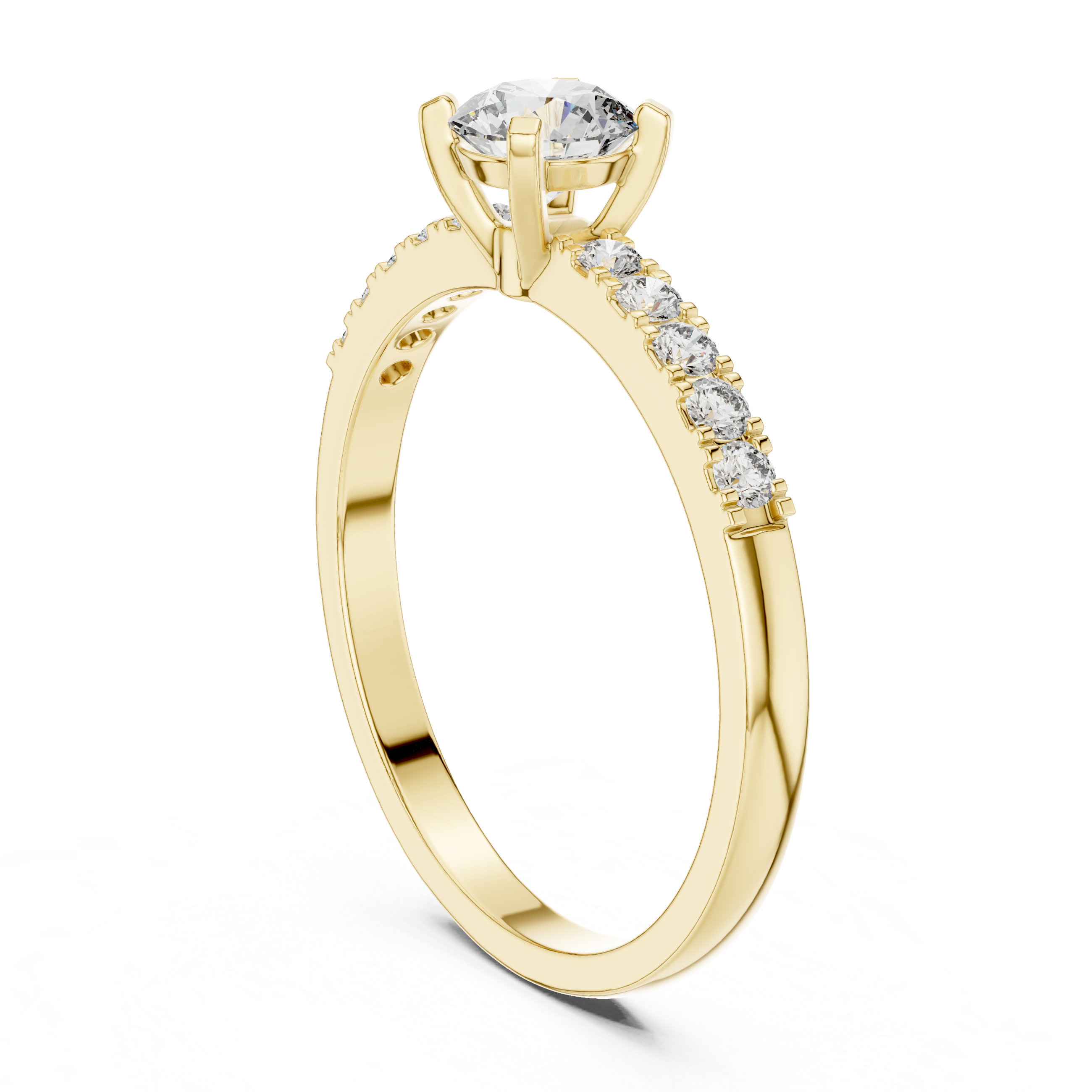 Round Cut Diamond Solitaire Ring with Pavé Side Stones
