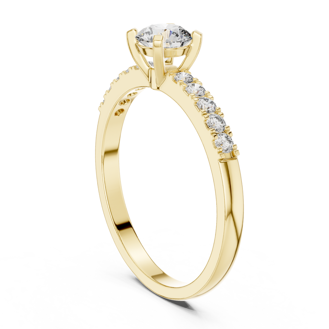 Round Cut Diamond Solitaire Ring with Pavé Side Stones
